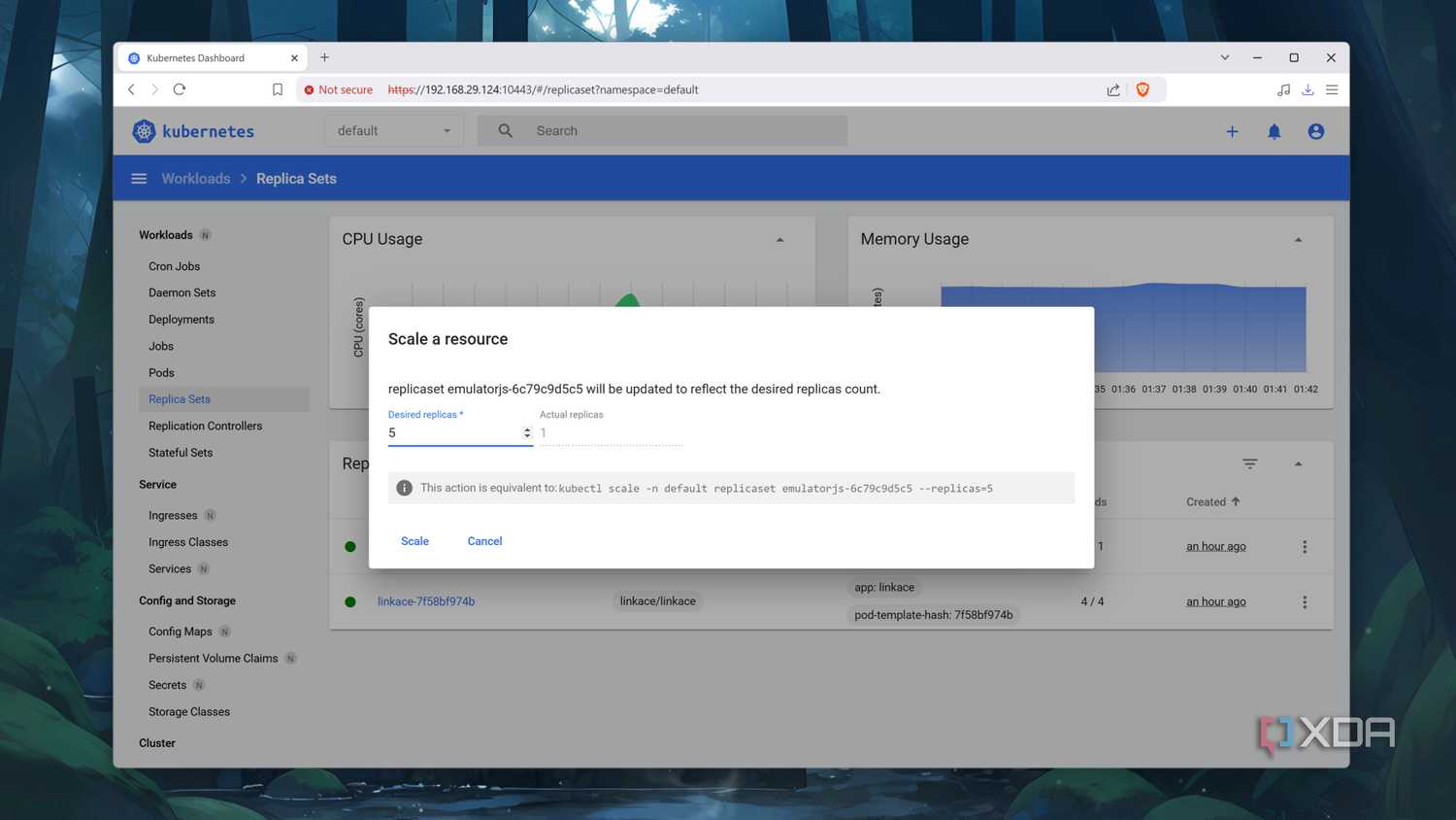 Scaling a pod in the Kubernetes web UI
