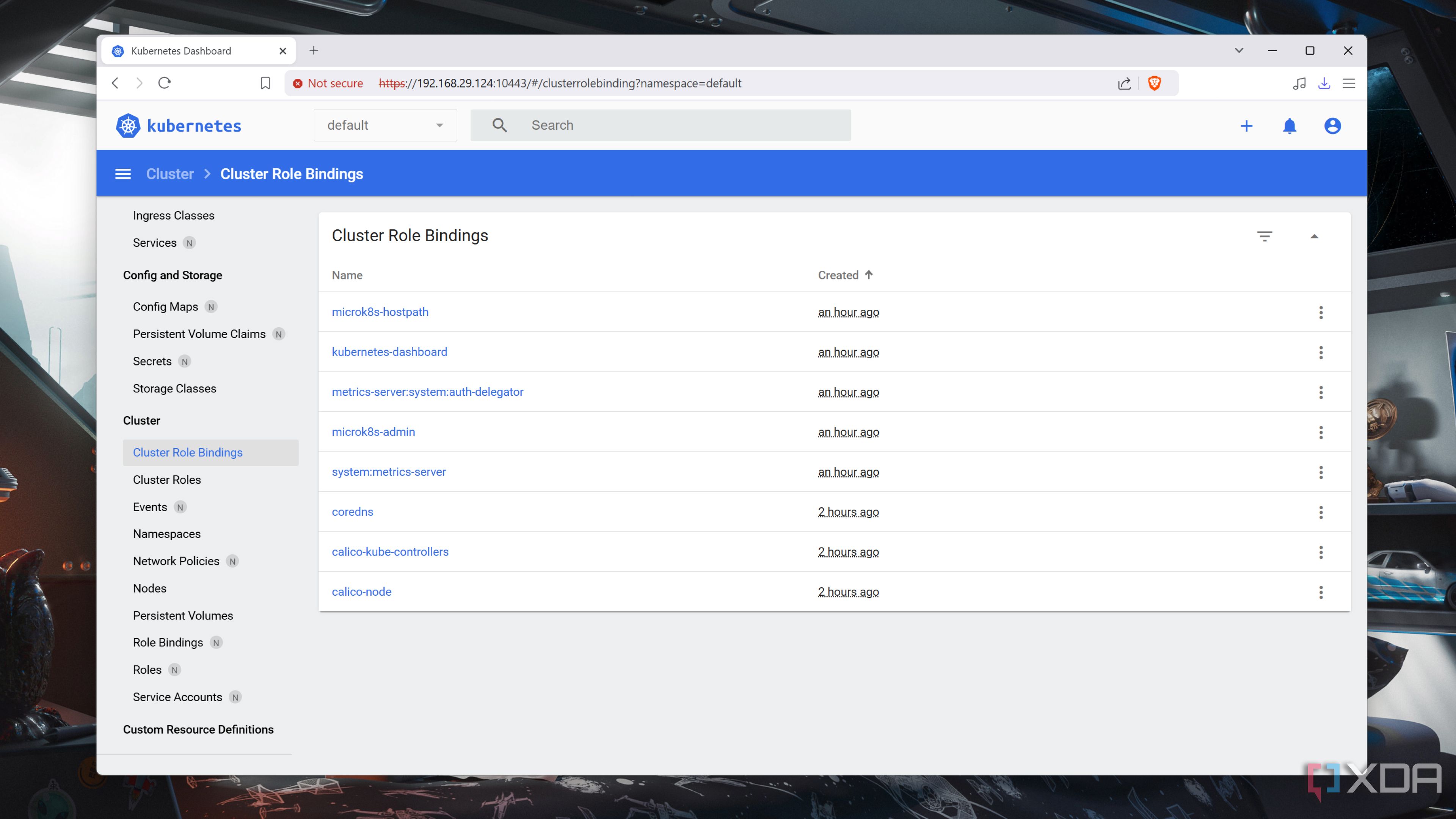 The Cluster roles in the Kubernetes web UI