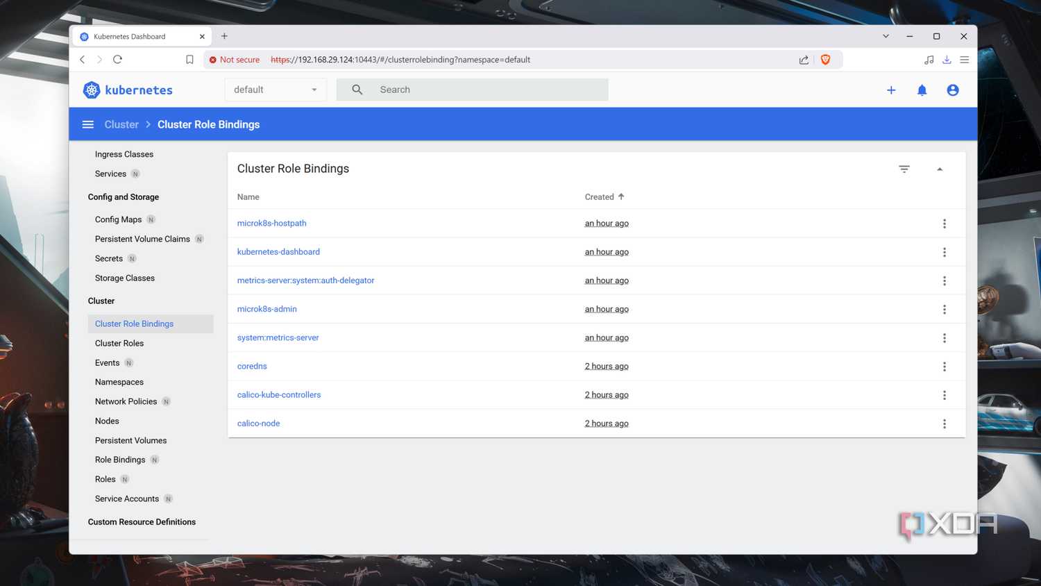 The Cluster roles in the Kubernetes web UI