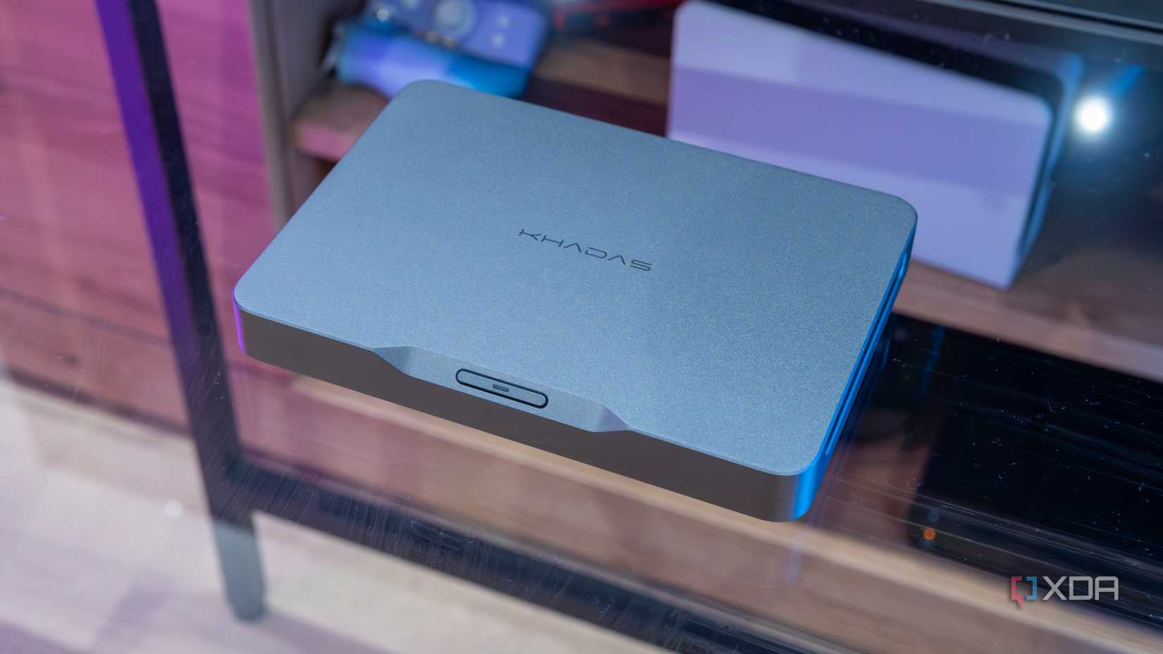 Angled view of the Khadas Mind AI Dev Kit on a glass table
