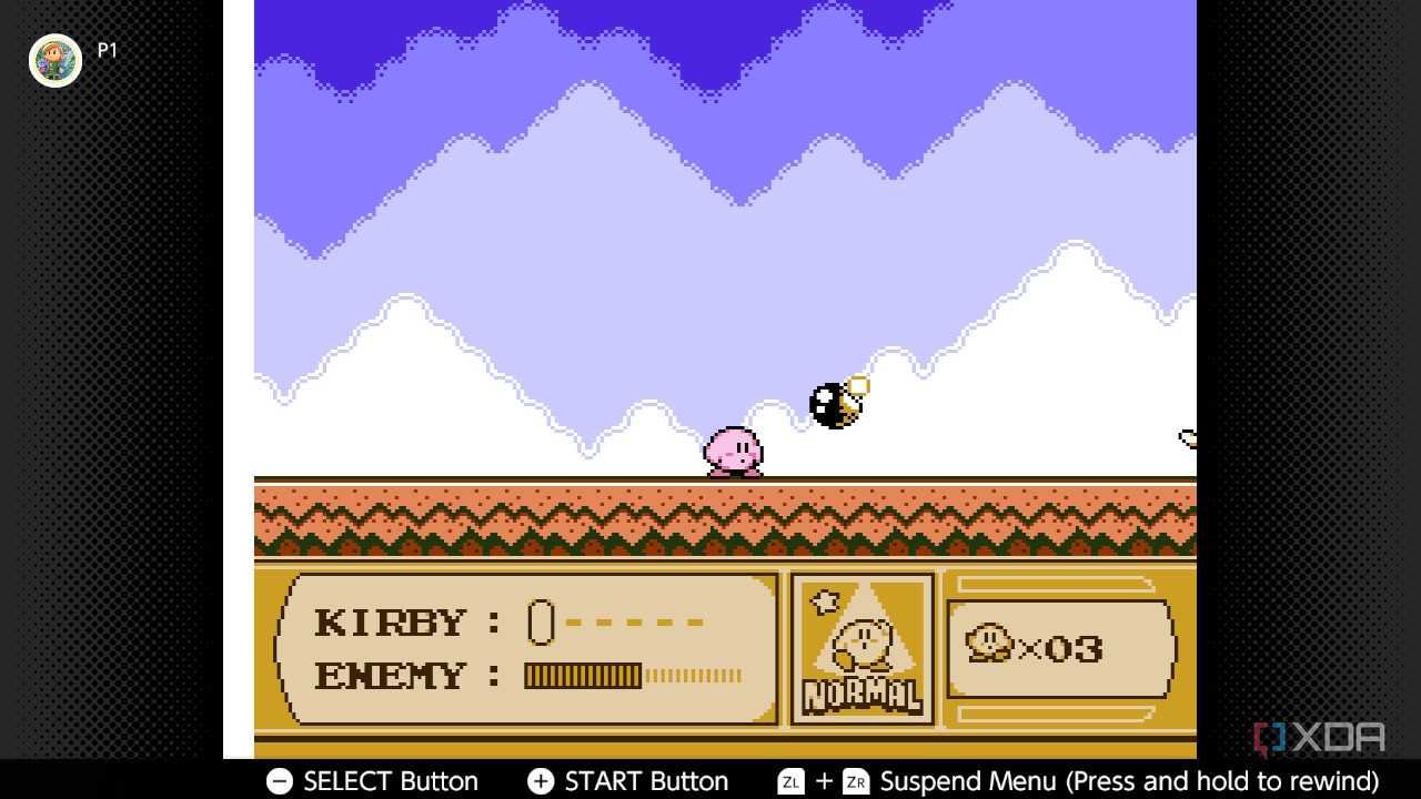 Screenshot of Kirby's Adventure on the NES during a boss fight