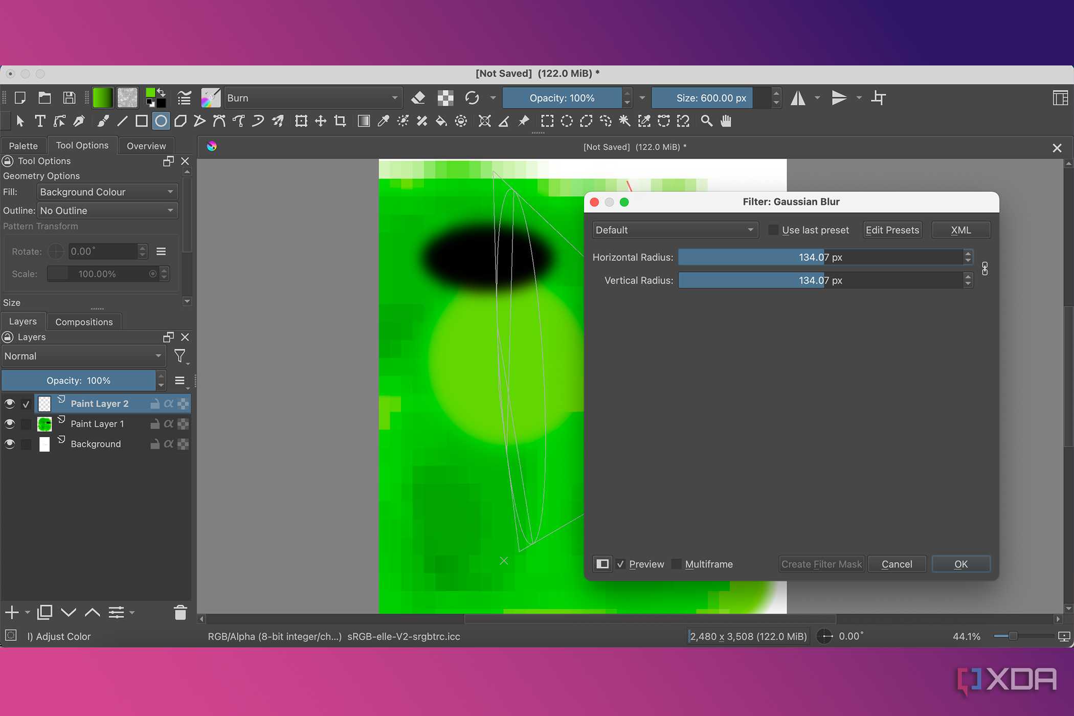 Krita Gaussian blur filter