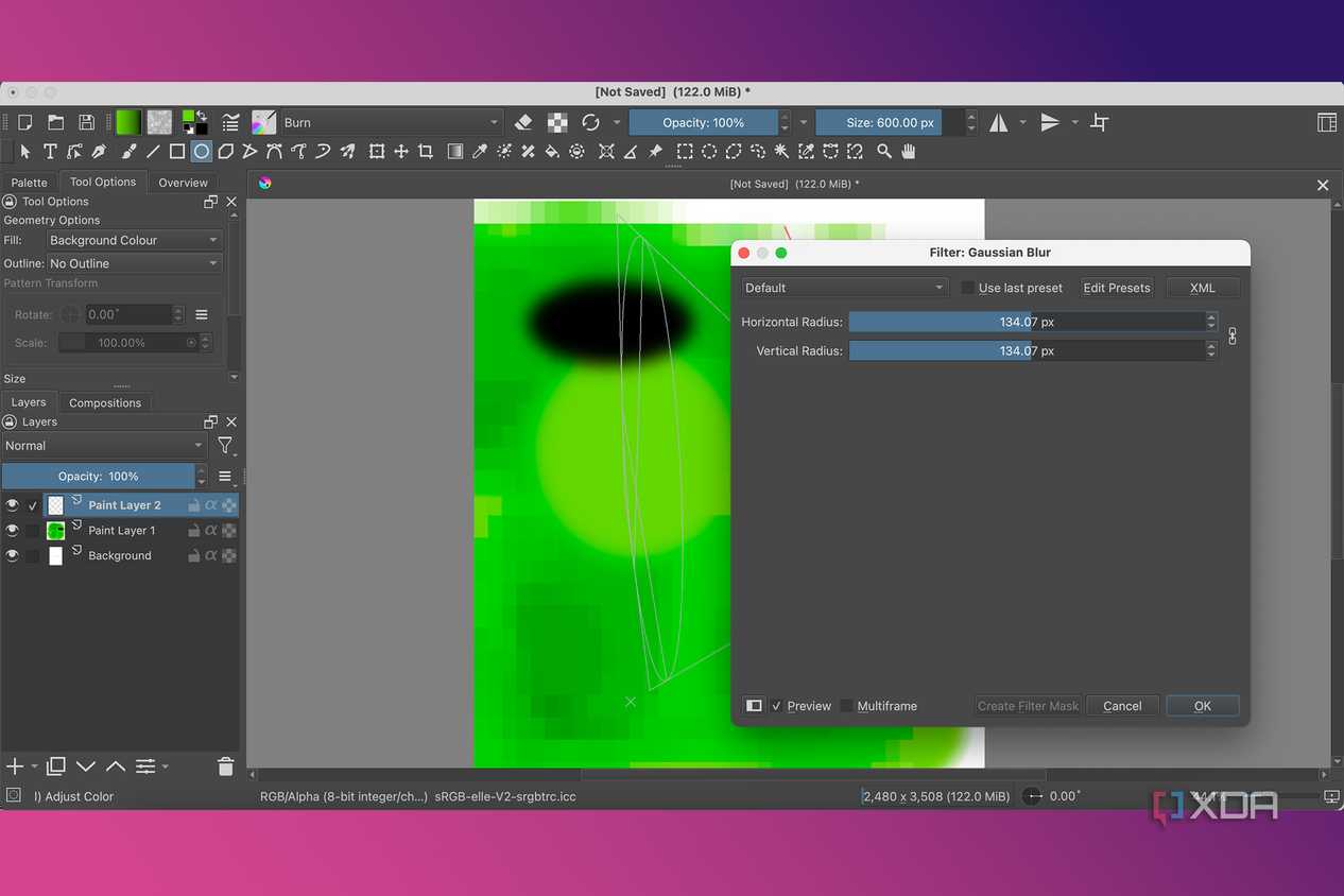 Krita Gaussian blur filter