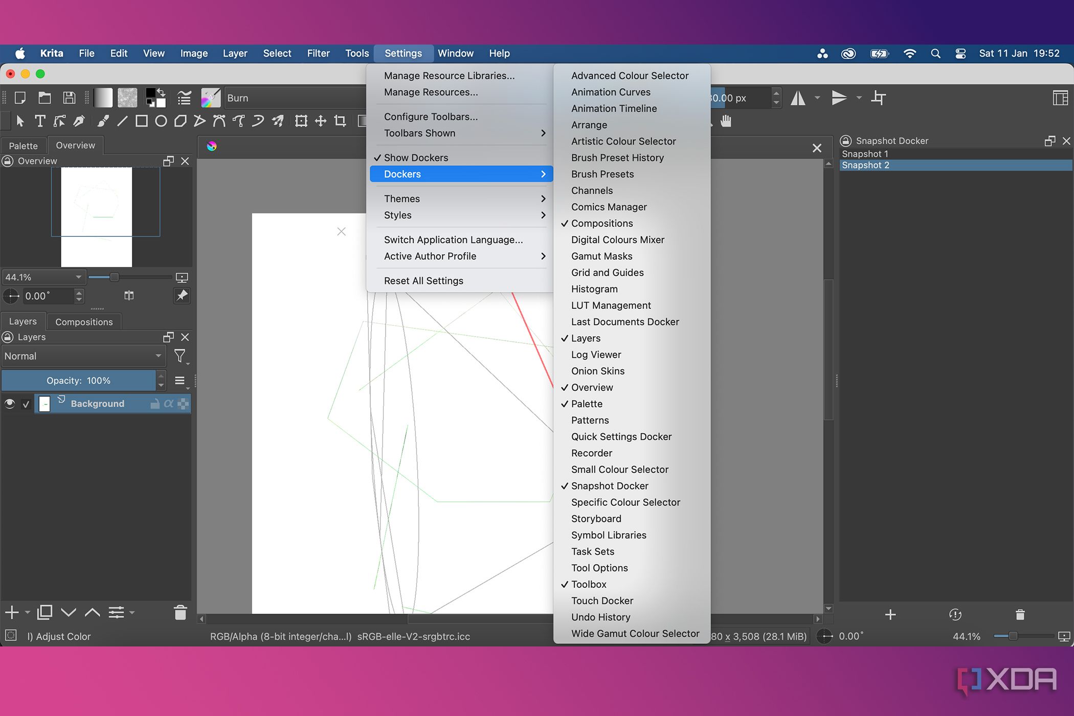 Krita Docker settings menu