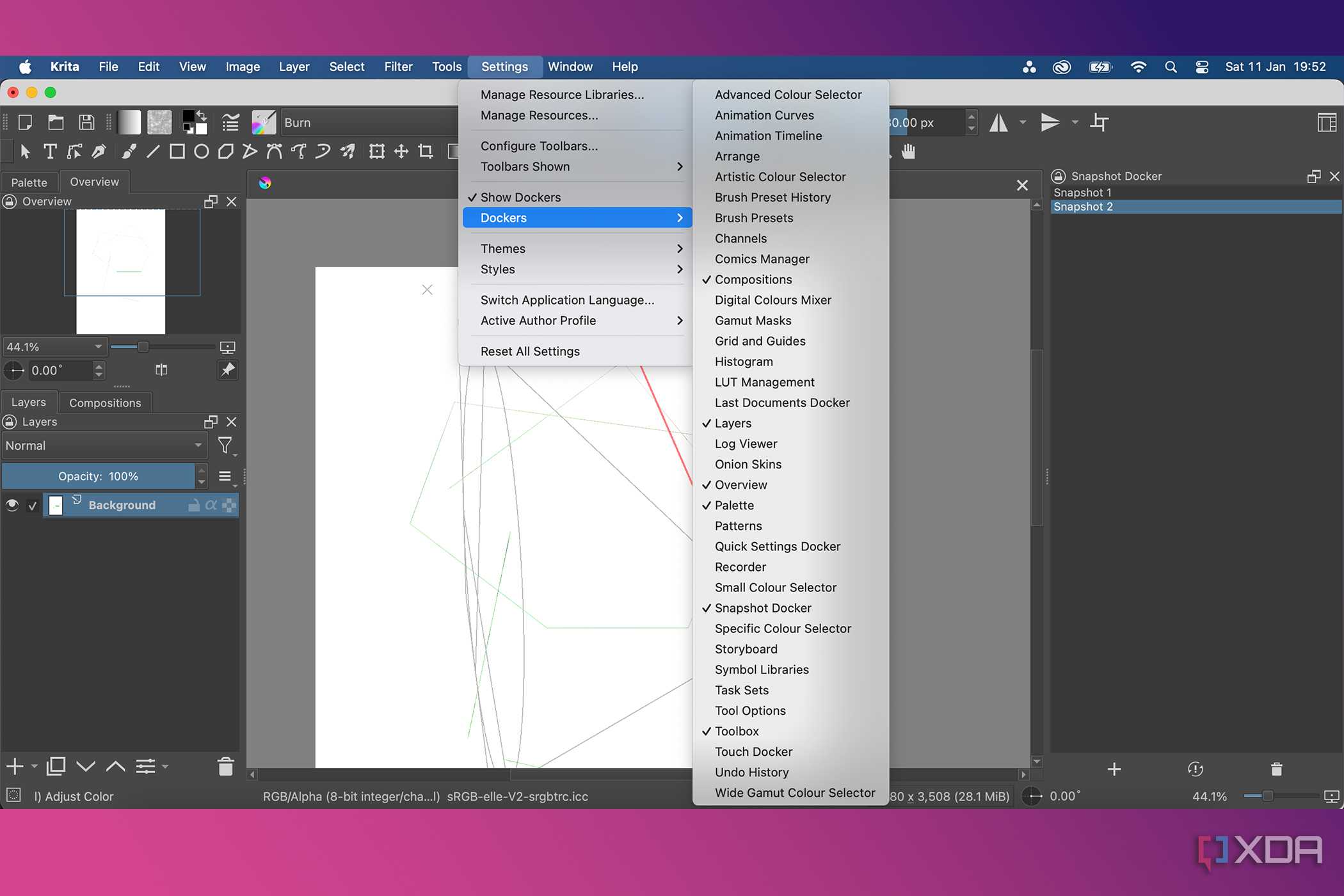 Krita Docker settings menu