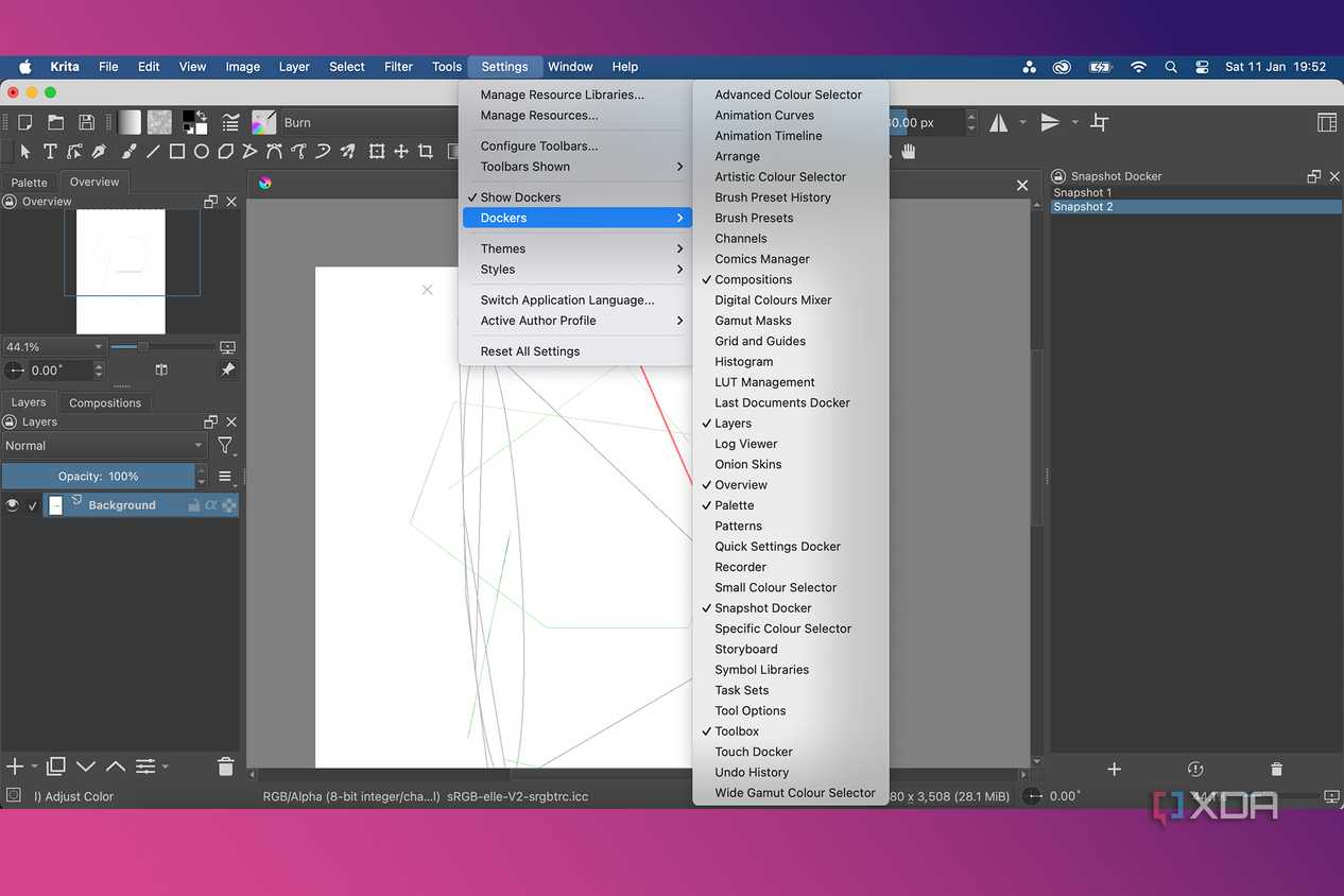 Krita Docker settings menu