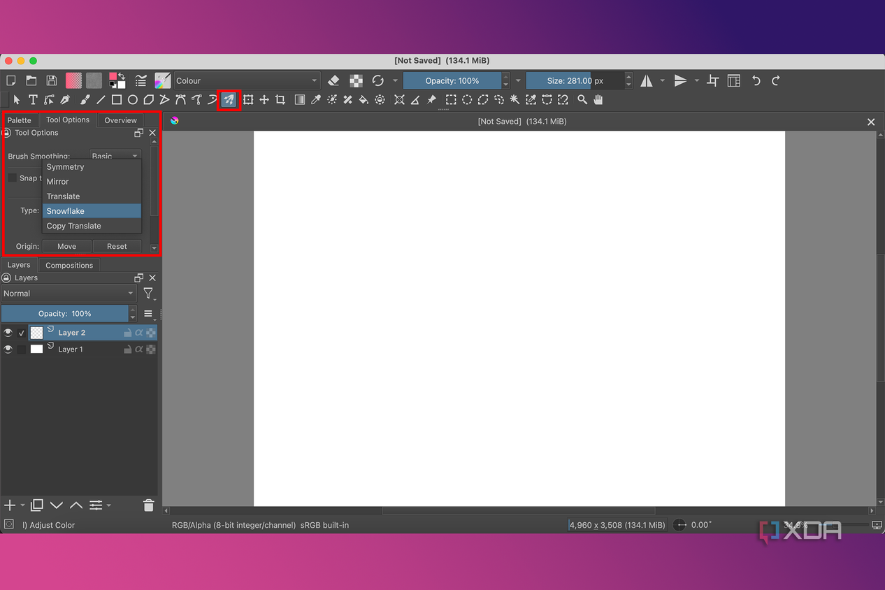 Krita Multibrush menu