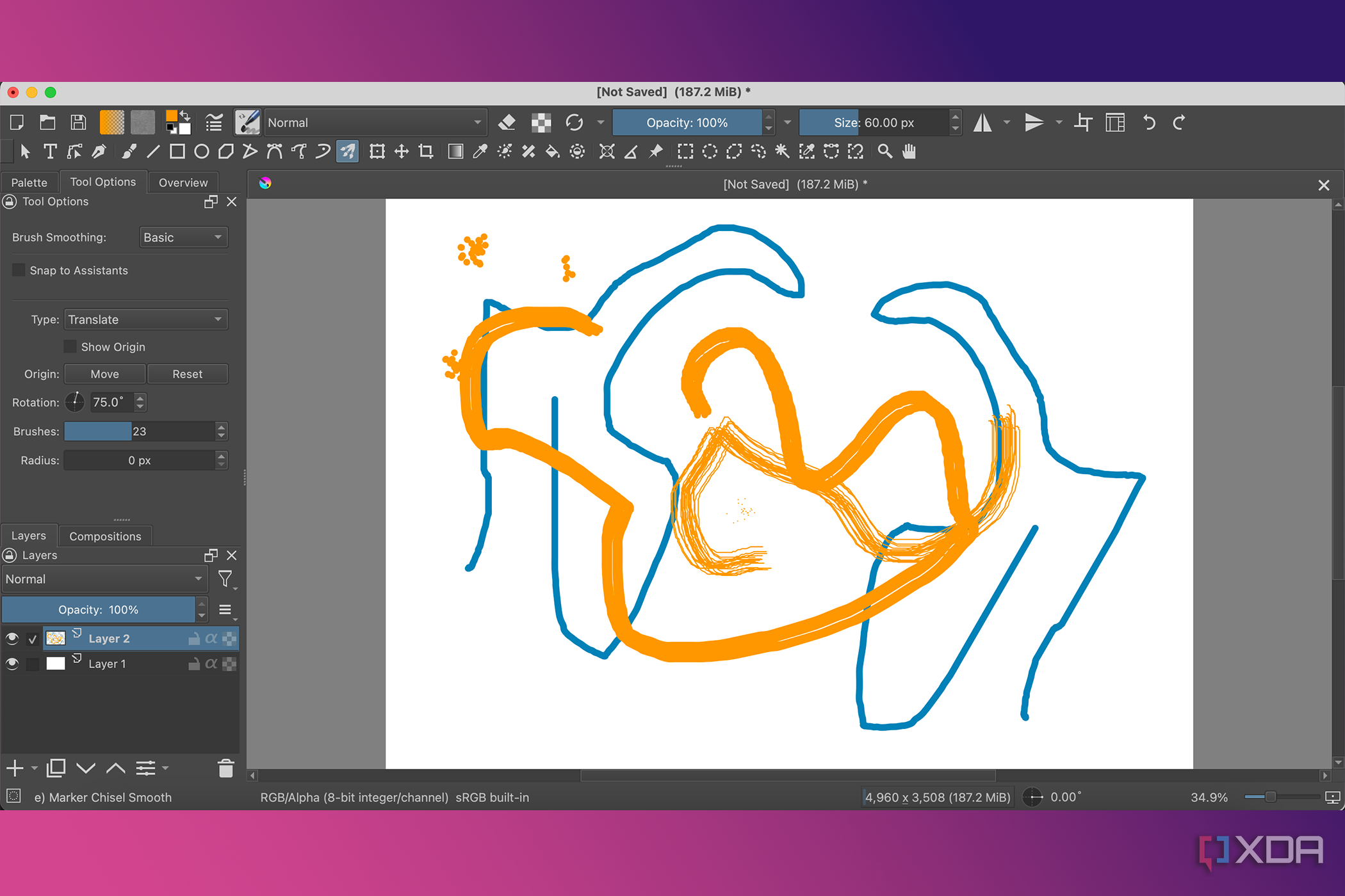 Krita Multibrush Translate tool