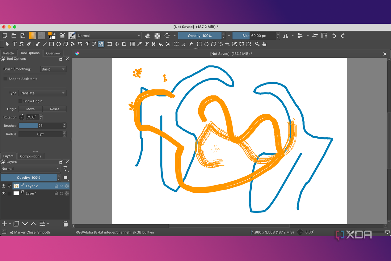 Krita Multibrush Translate tool