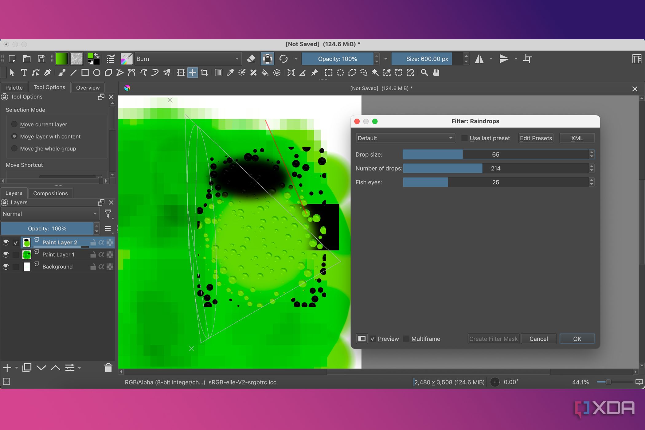 Krita raindrops filter
