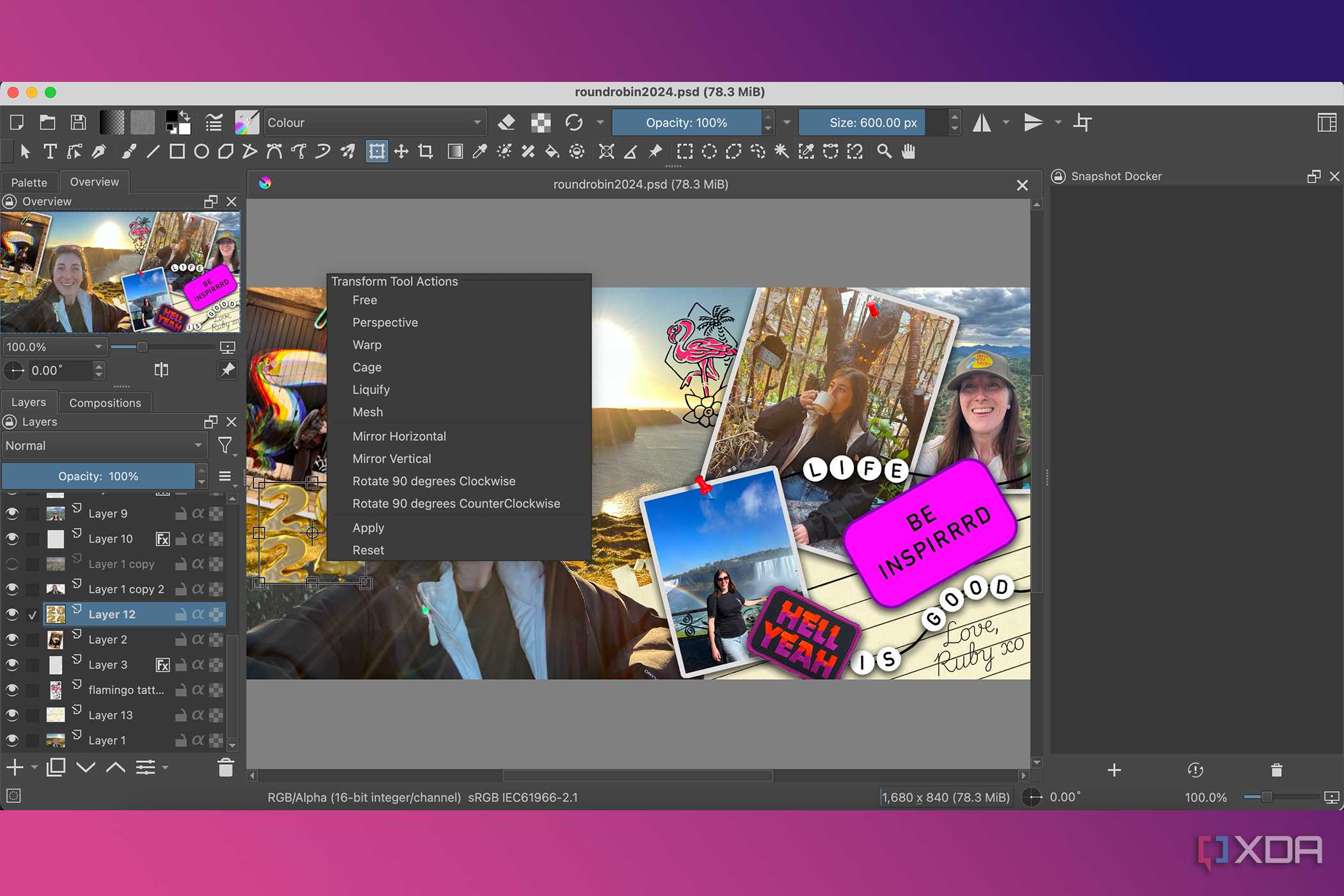 Krita Transform Tool settings
