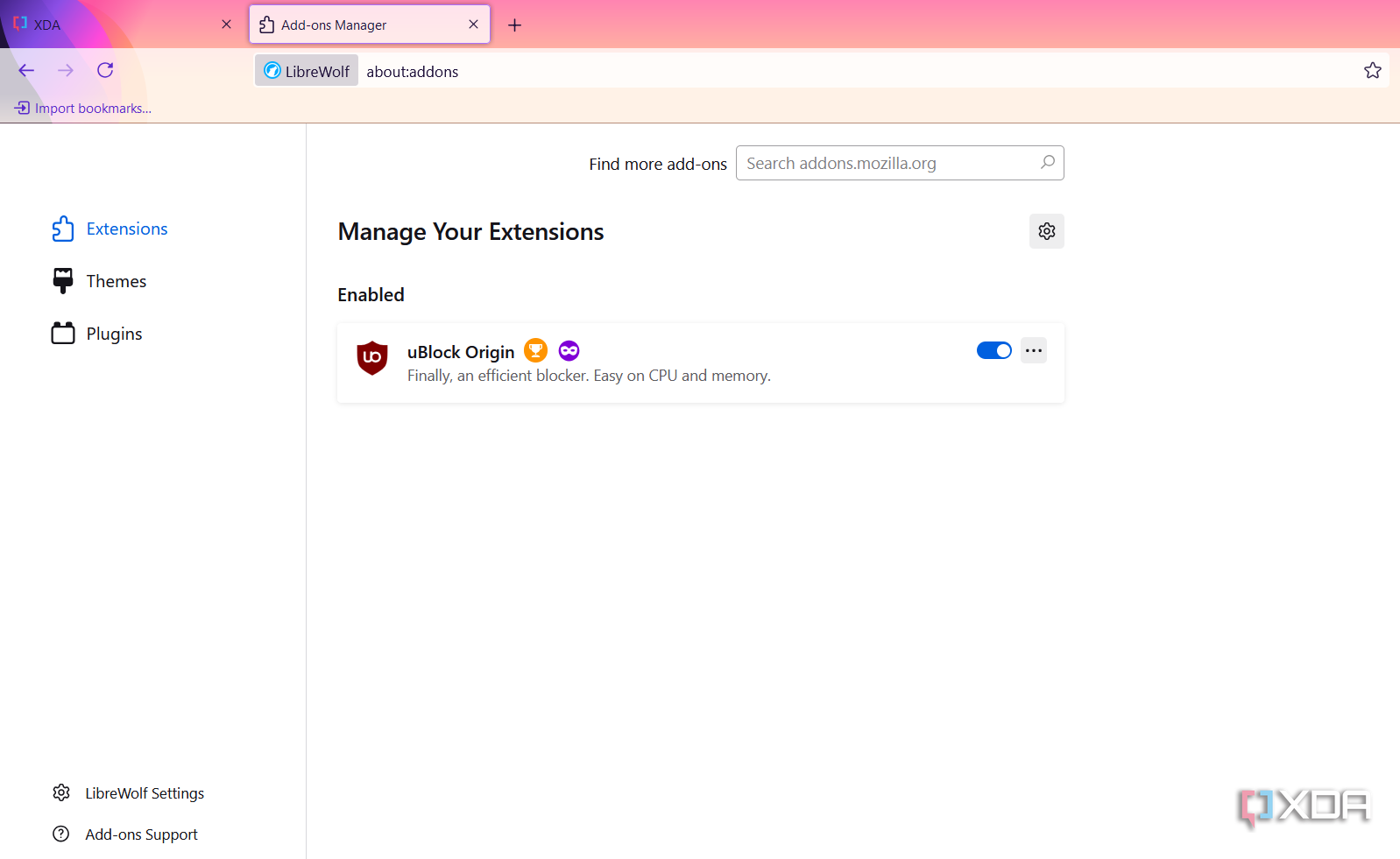 Librewolf extensions