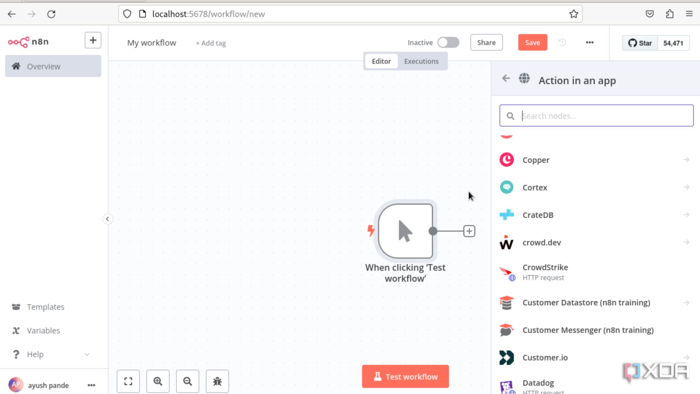 Creating a test workflow in n8n