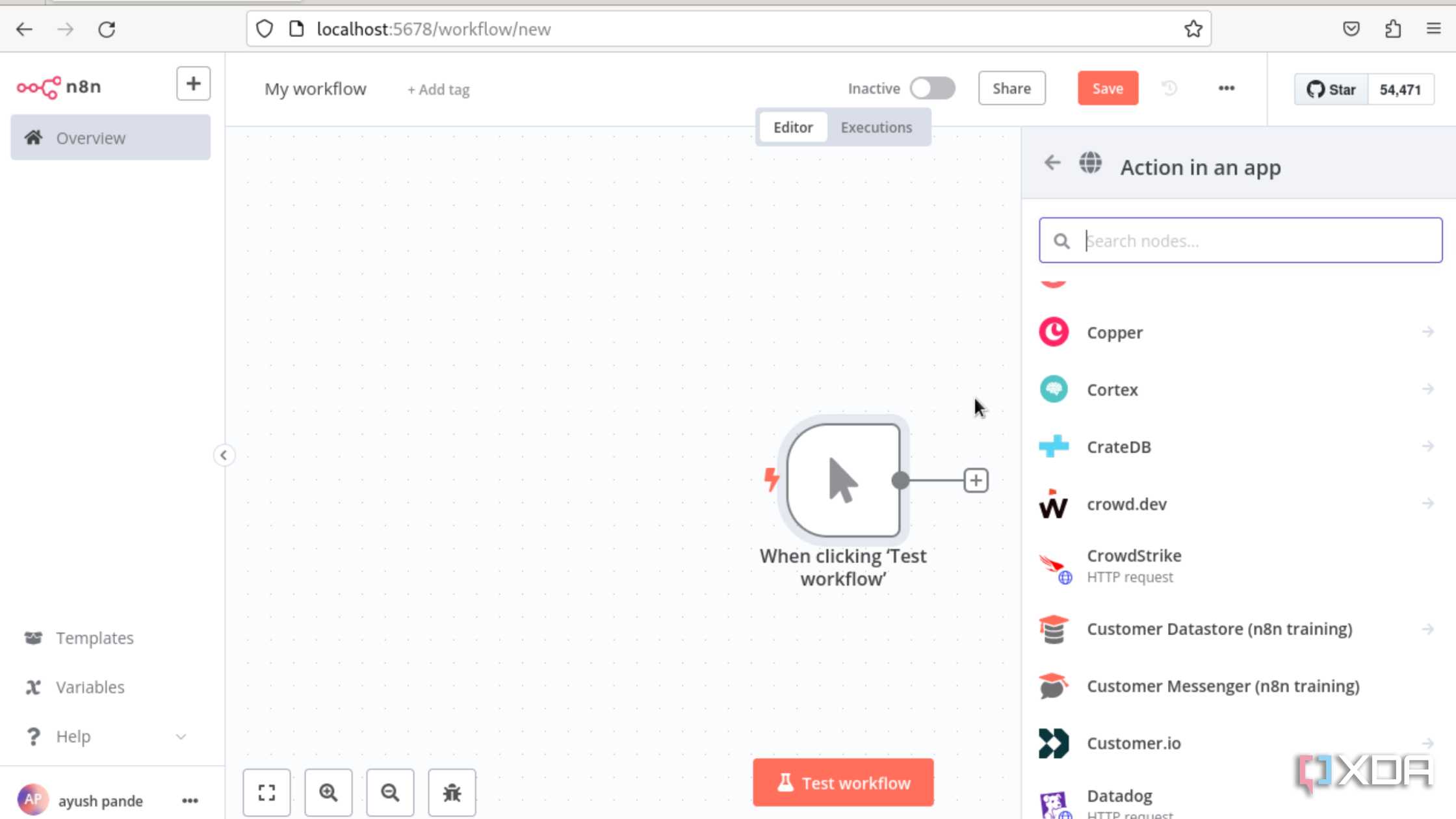 Creating a test workflow in n8n