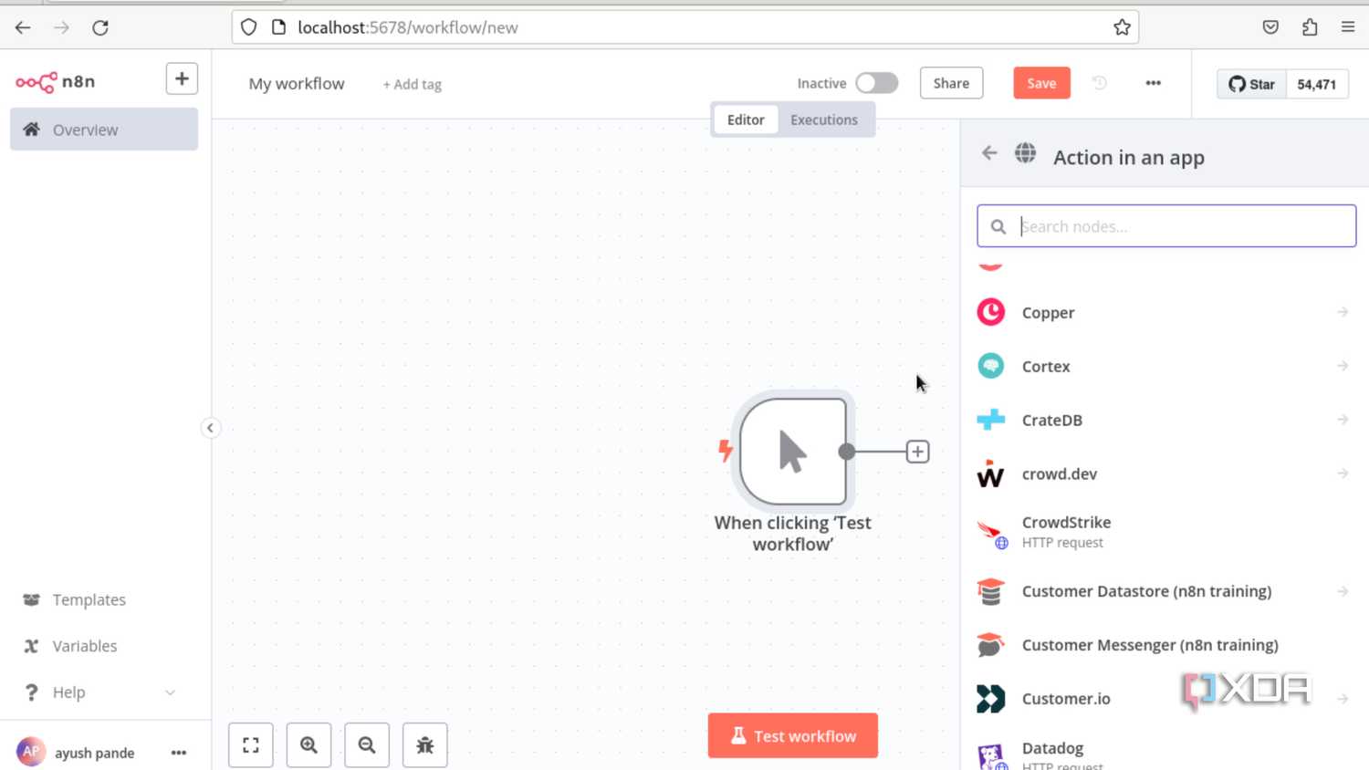 Creating a test workflow in n8n