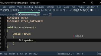 showing coding in notepad++ on Windows