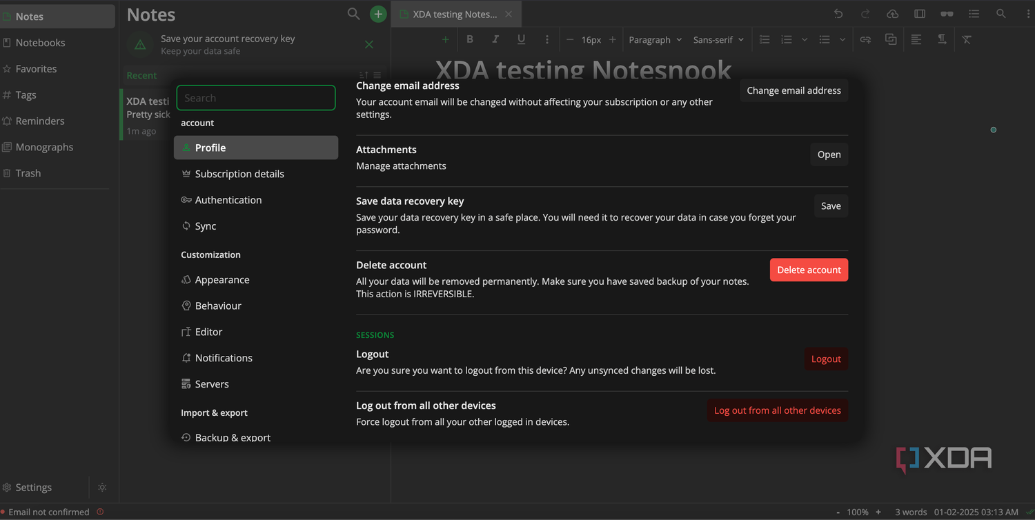 Notesnook settings