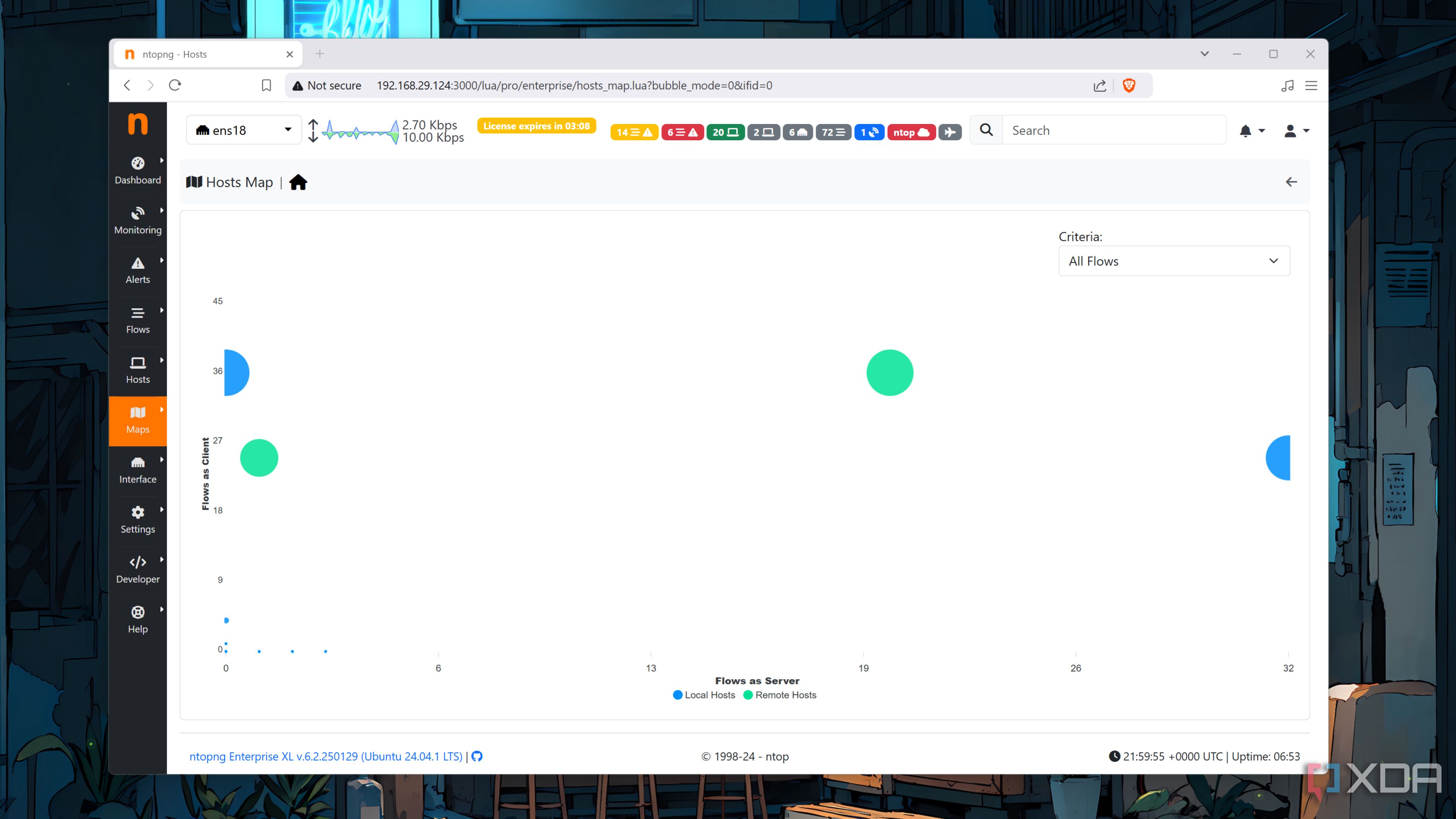 Accessing the Flow tab of ntopng