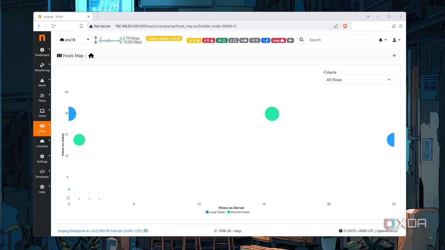 Accessing the Flow tab of ntopng