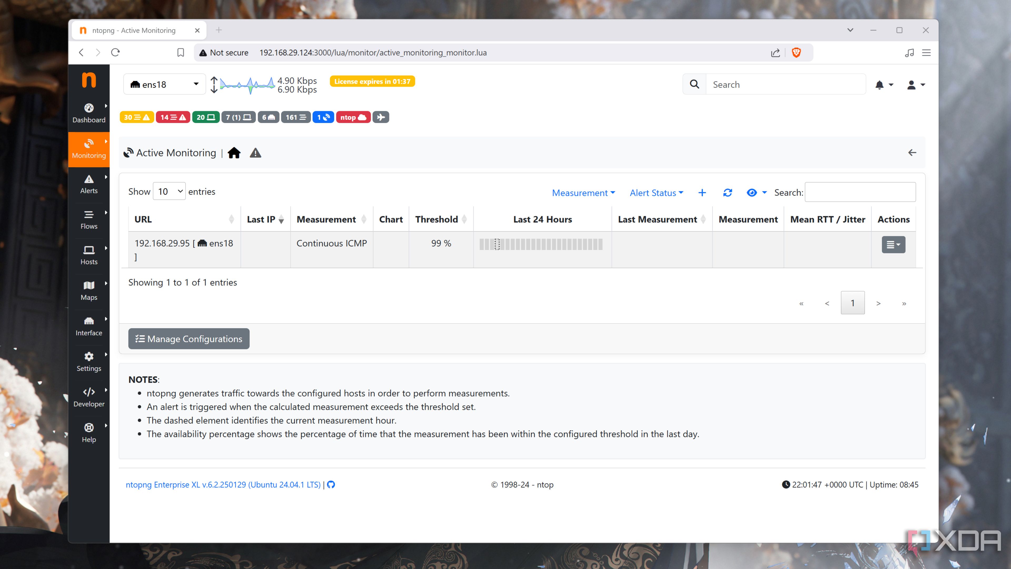 Accessing the Active Monitoring tab of ntopng