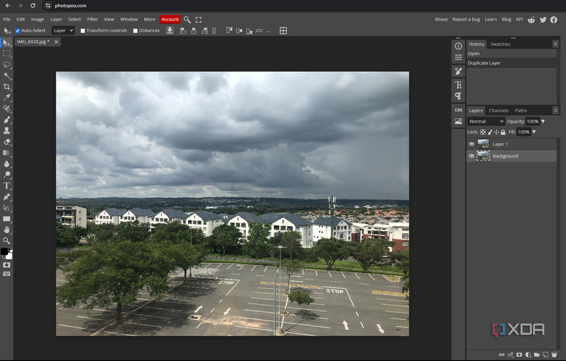 Cityscape image loading into Photopea online image editor