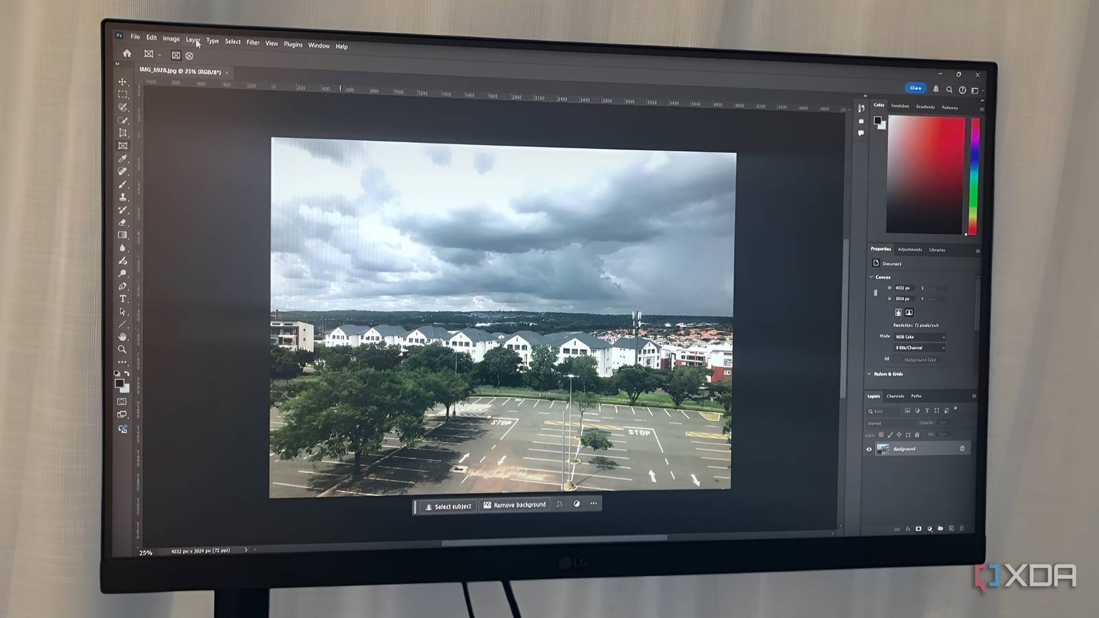 Cityscape photo loaded on Photoshop on desktop PC
