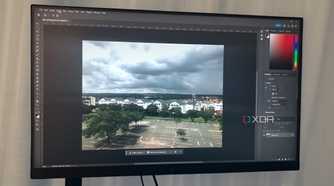 Cityscape photo loaded on Photoshop on desktop PC
