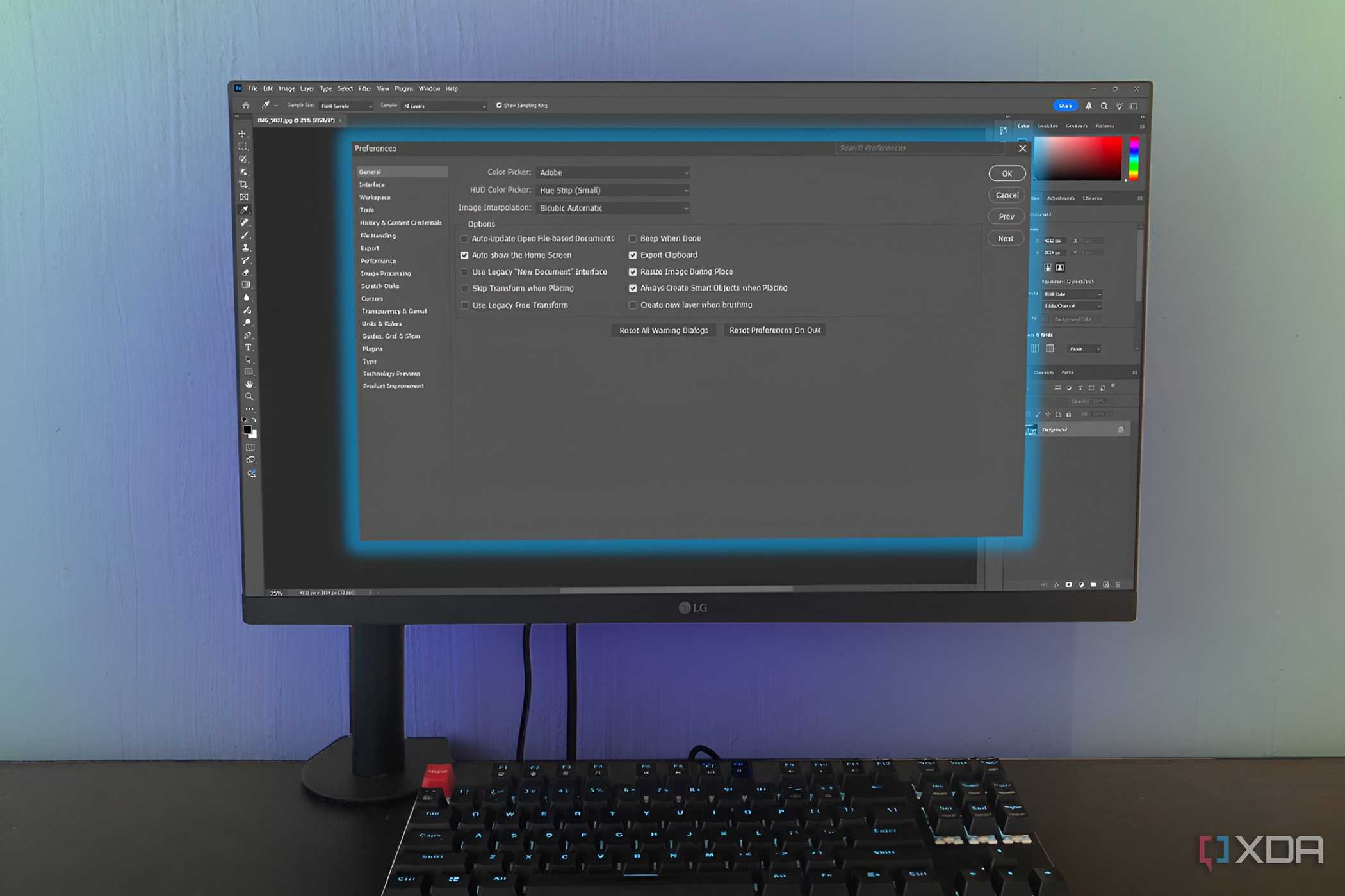 Photoshop preference settings on desktop