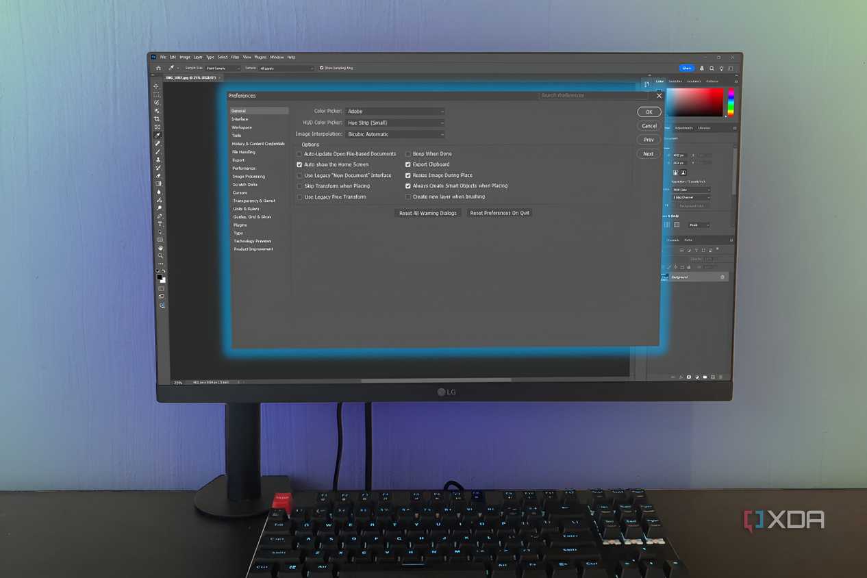 Photoshop preference settings on desktop