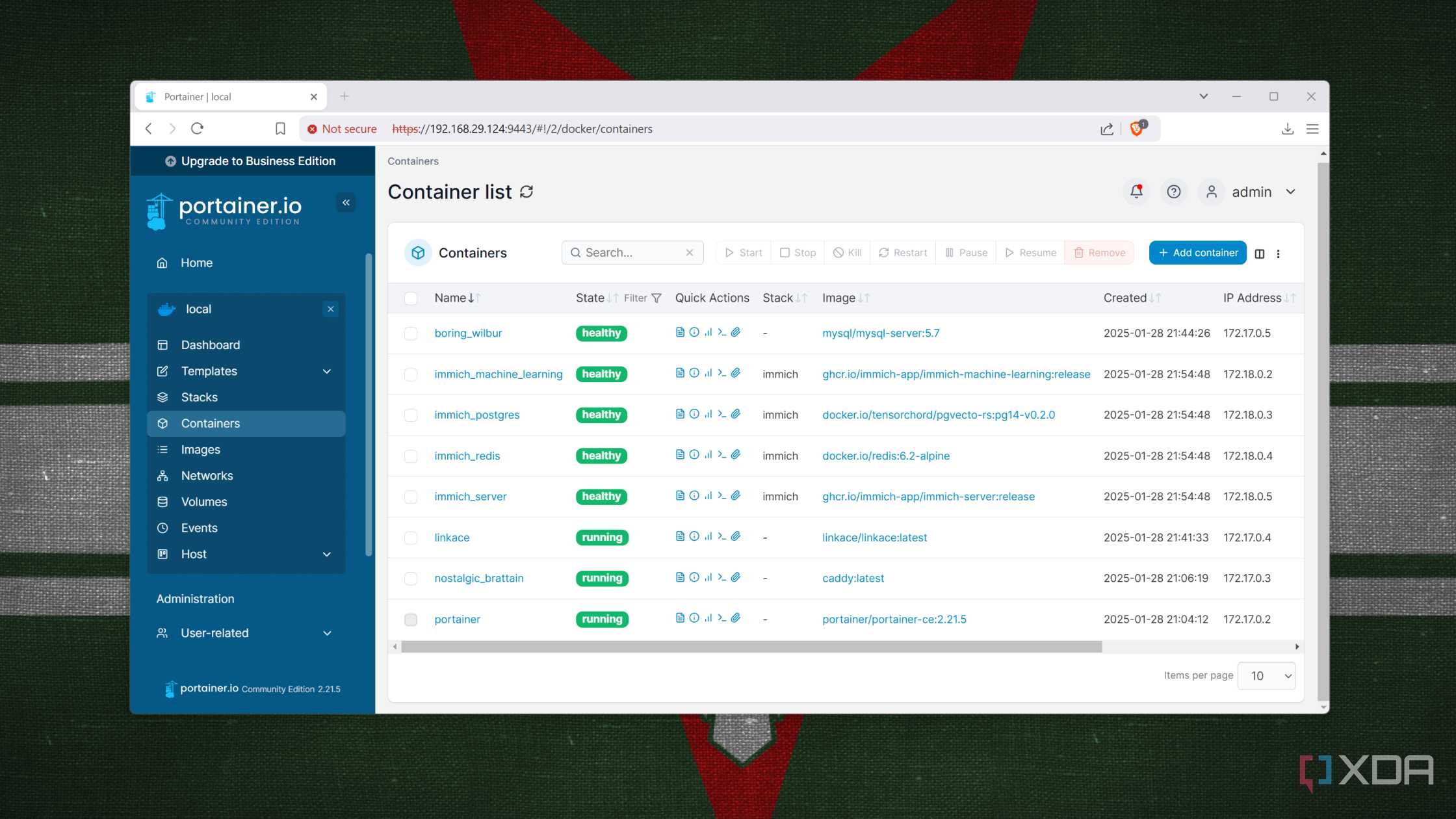 Multiple containers running in Portainer
