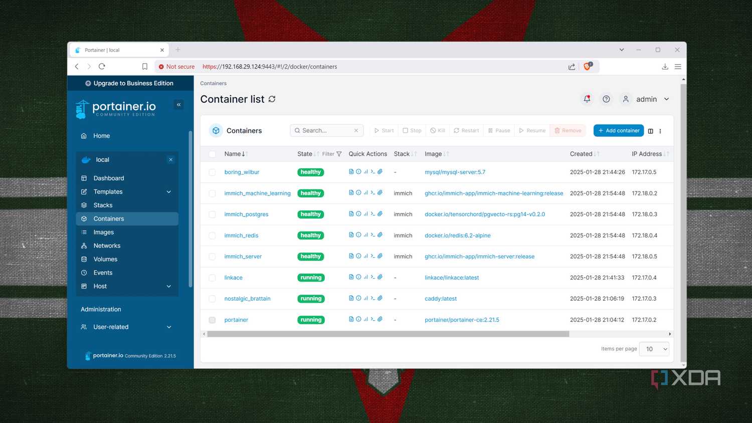 Multiple containers running in Portainer