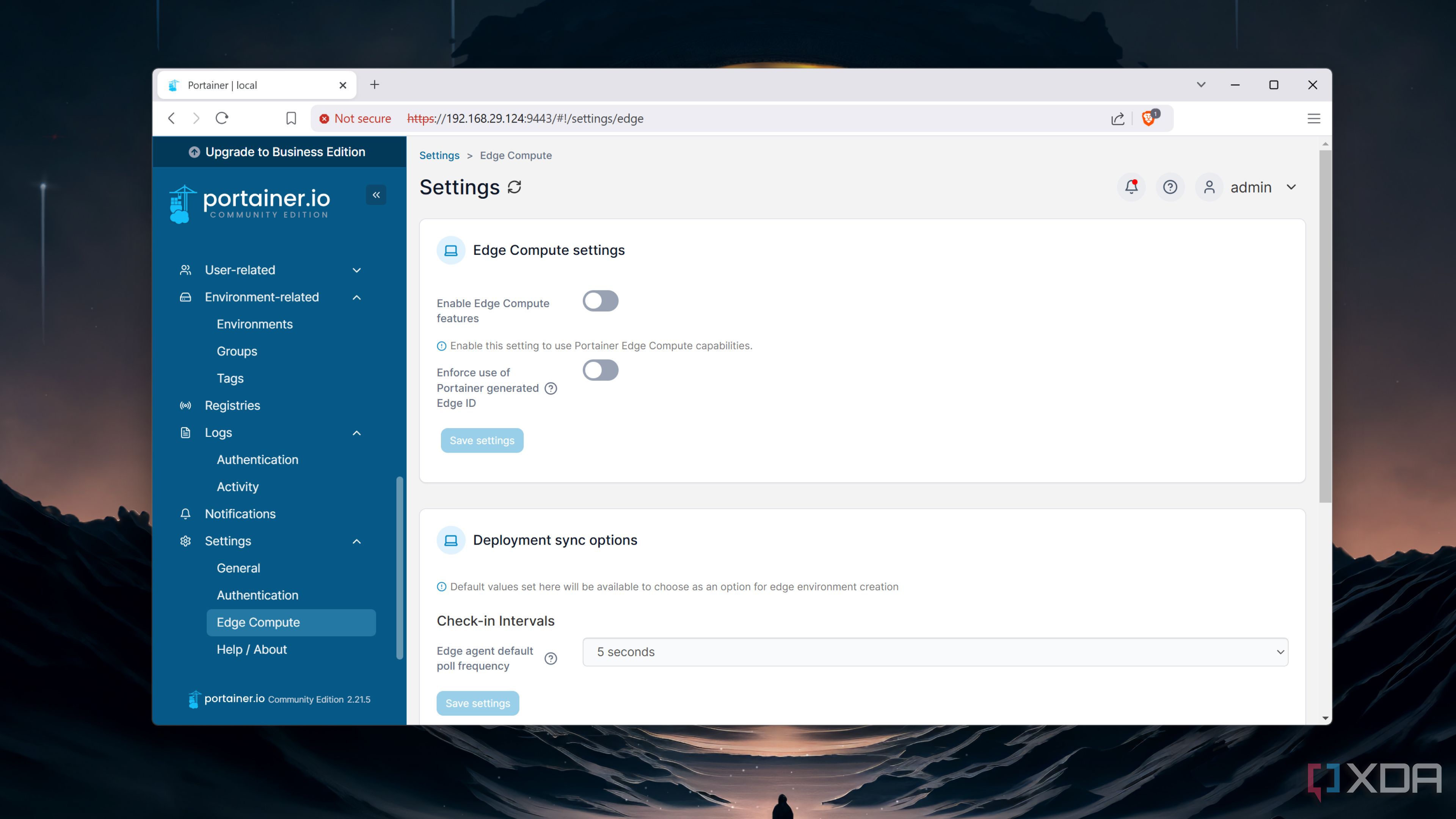 The Edge Compute tab in Portainer