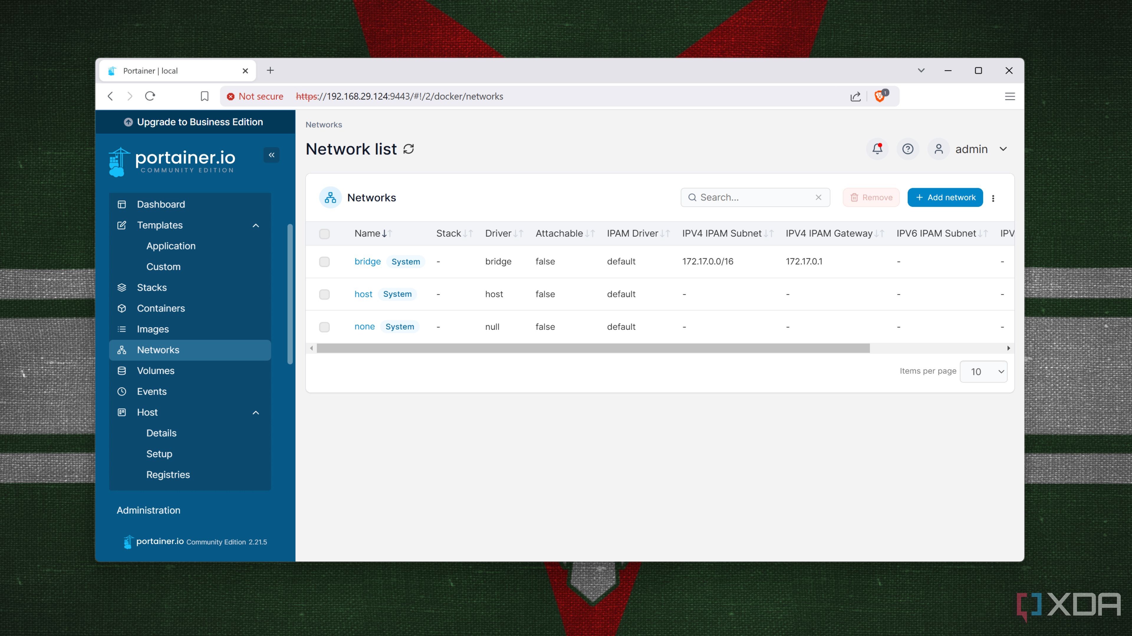 Adding a new network to Portainer
