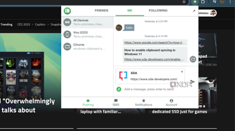 Screenshot showing the Pushbullet extension in Chrome