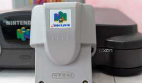 Rumble Pak with Nintendo 64 console in background