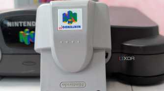 Rumble Pak with Nintendo 64 console in background