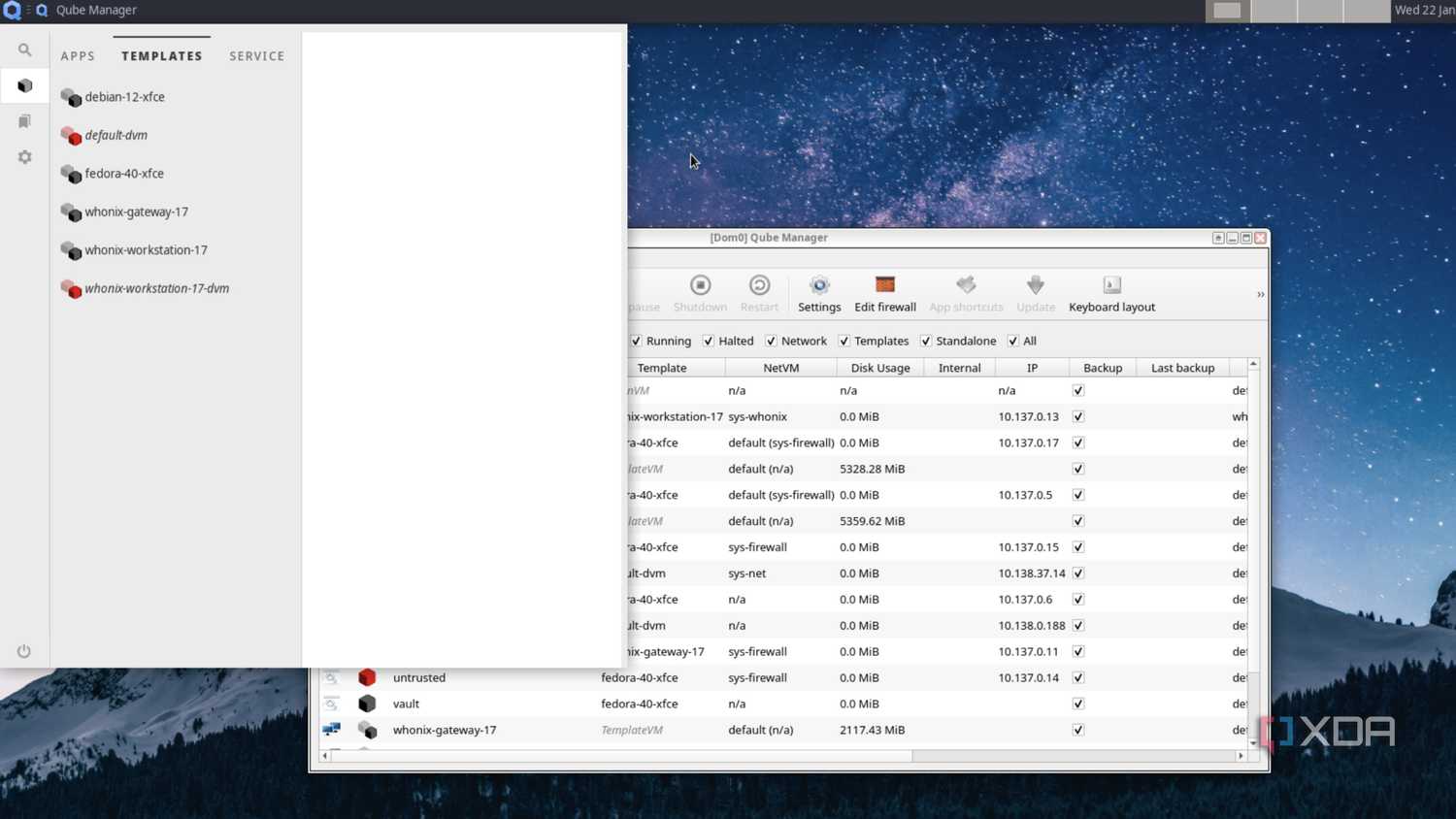 The templates in Qubes OS