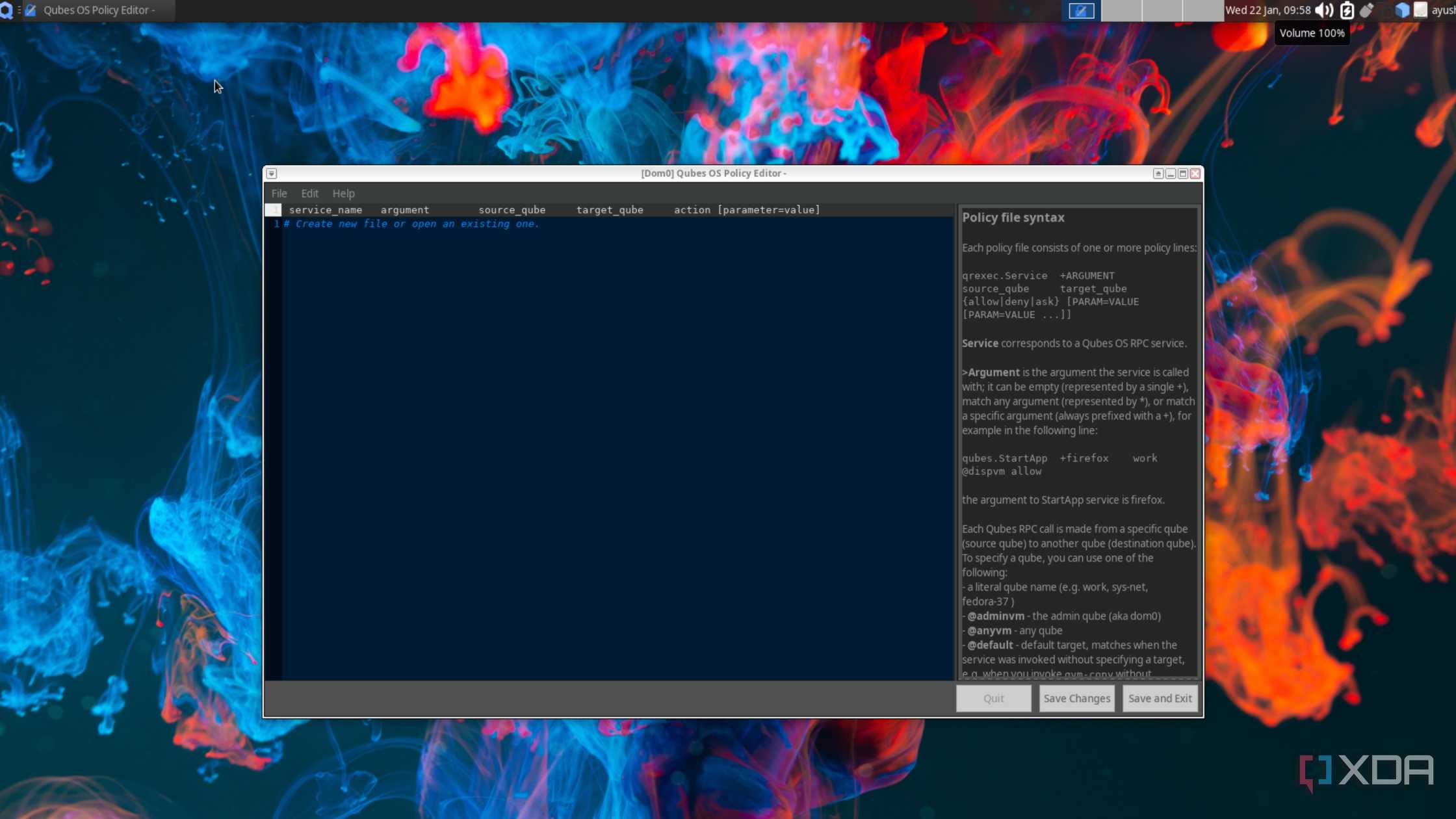 The Policy editor in Qubes OS