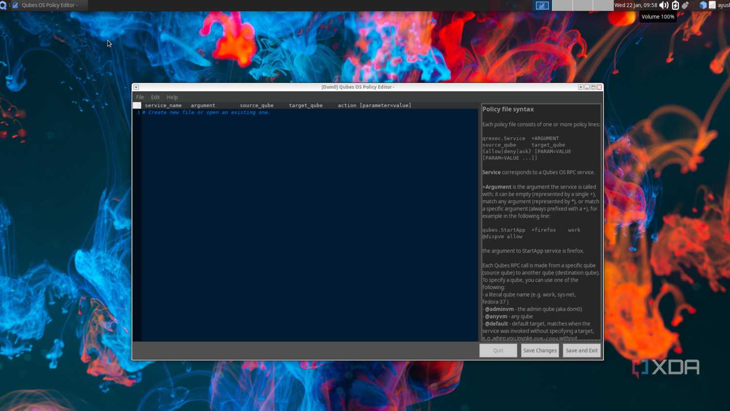 The Policy editor in Qubes OS