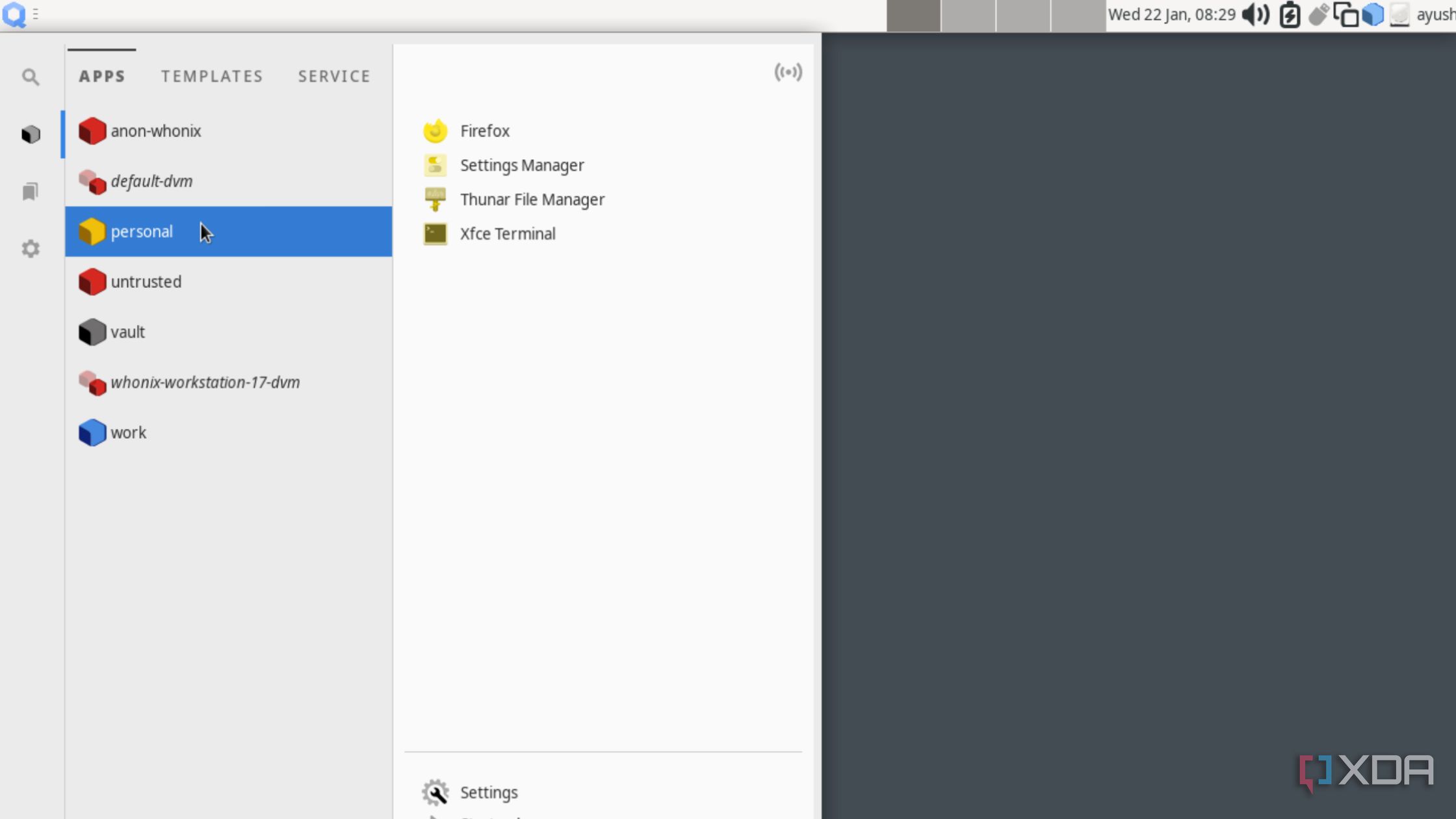 The apps in Qubes OS
