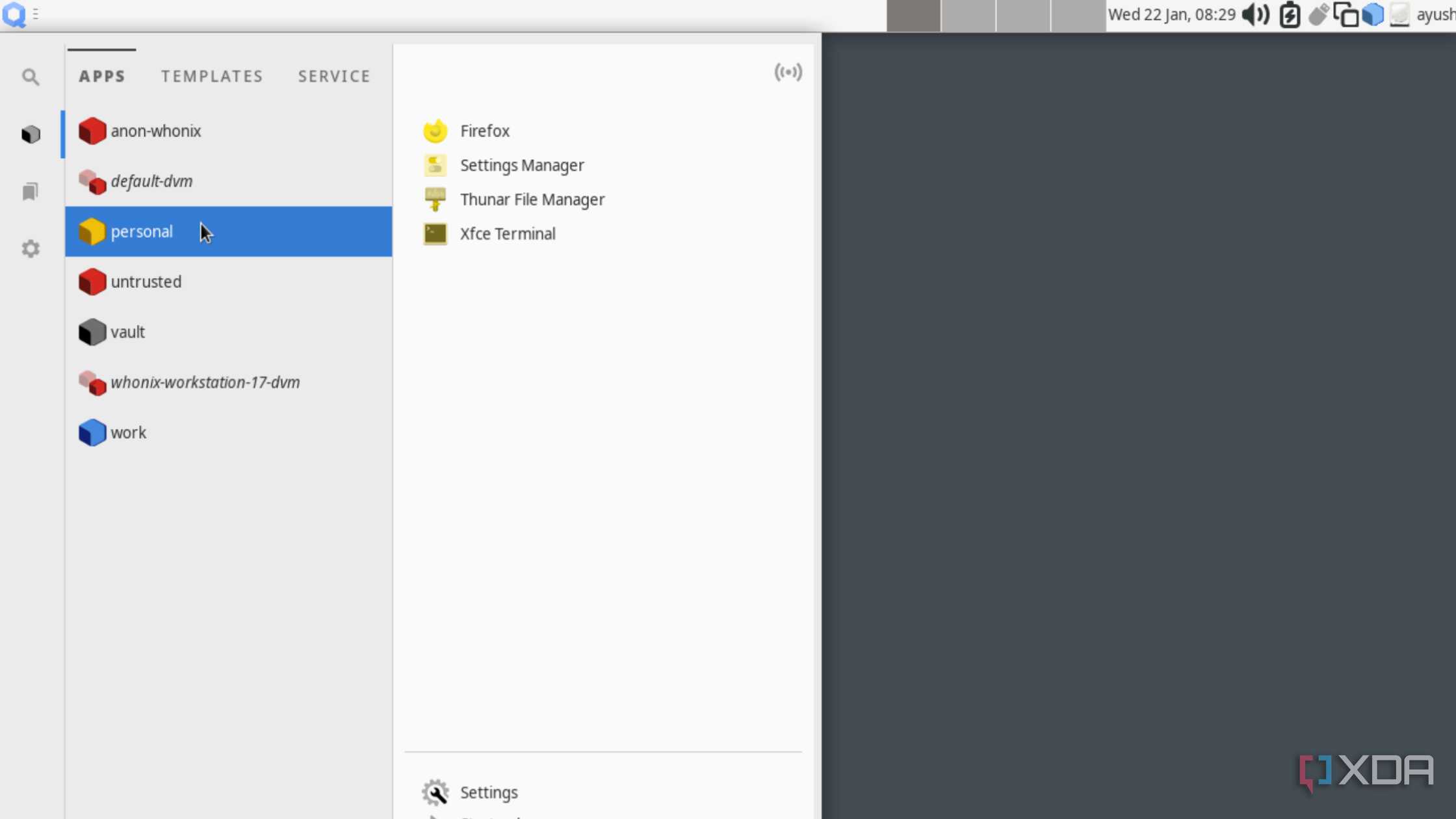 The apps in Qubes OS