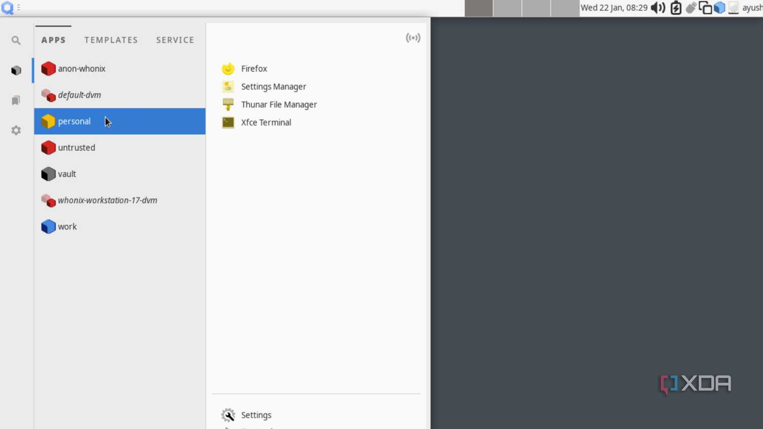 The apps in Qubes OS