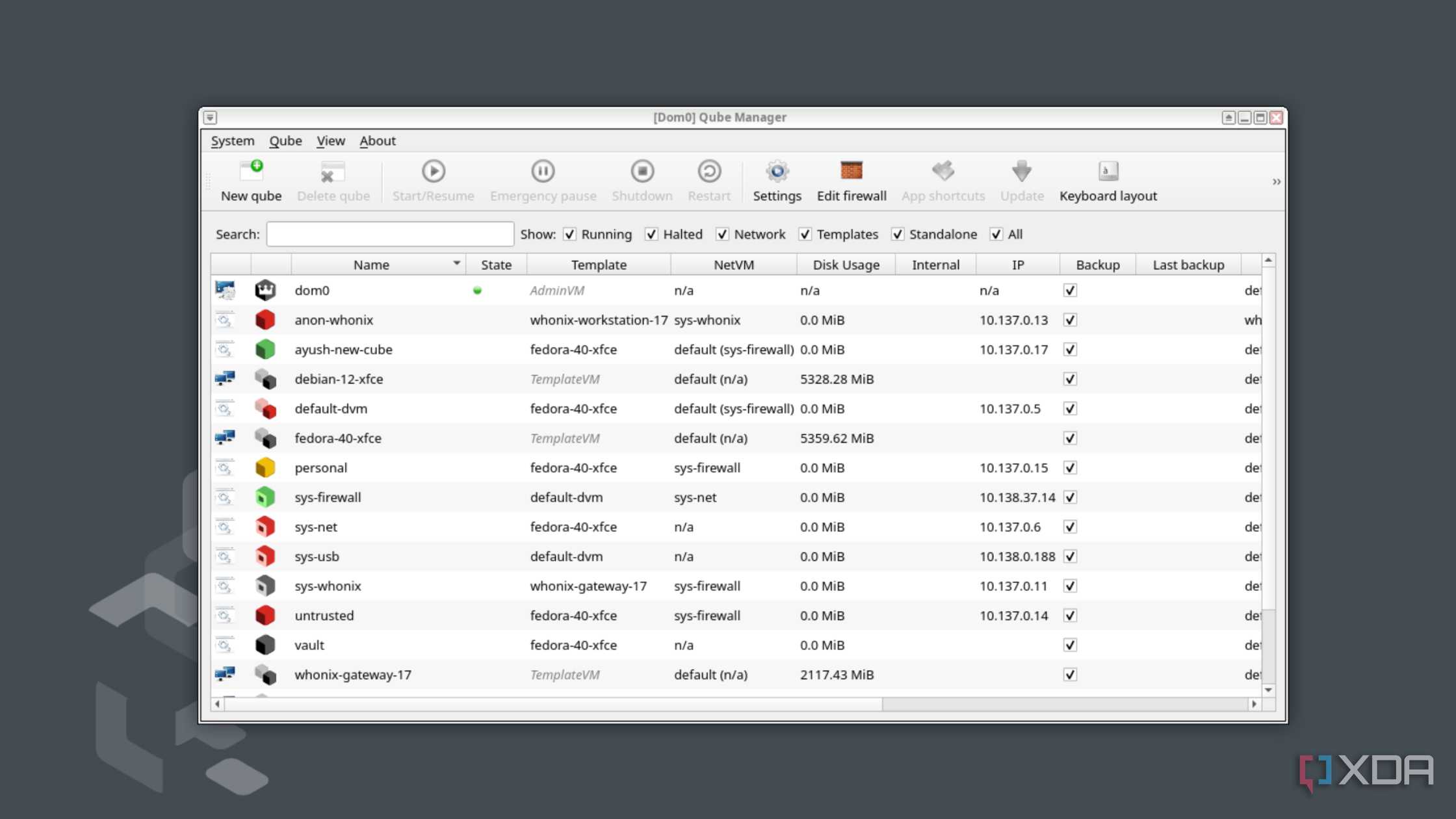 The Qubes Manager in Qubes OS