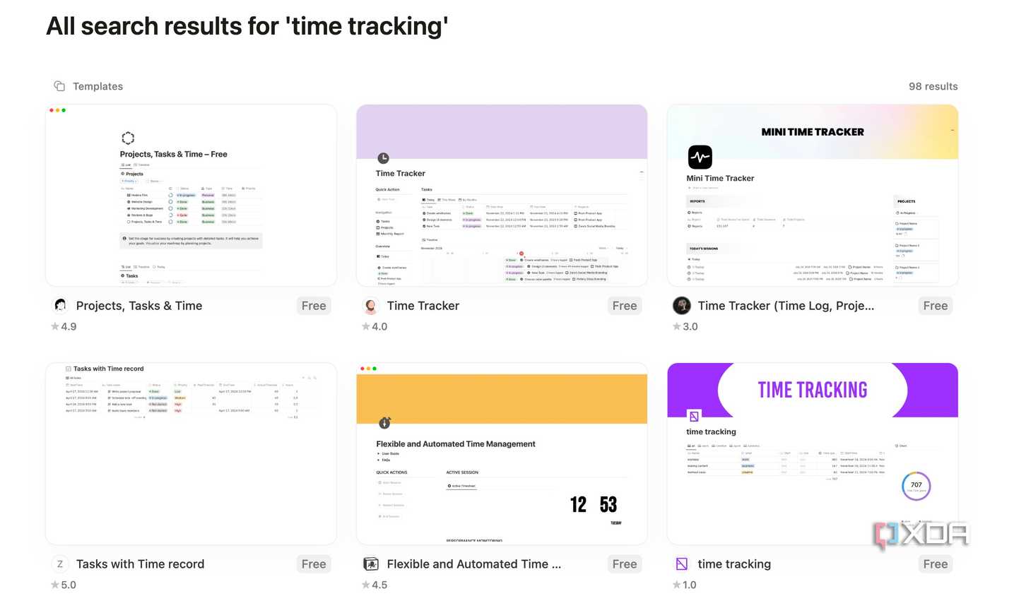 Time tracking template in Notion