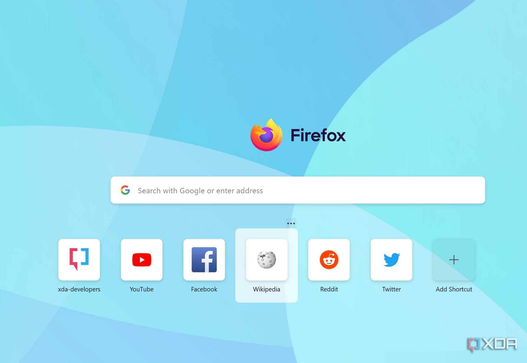 Firefox home menu