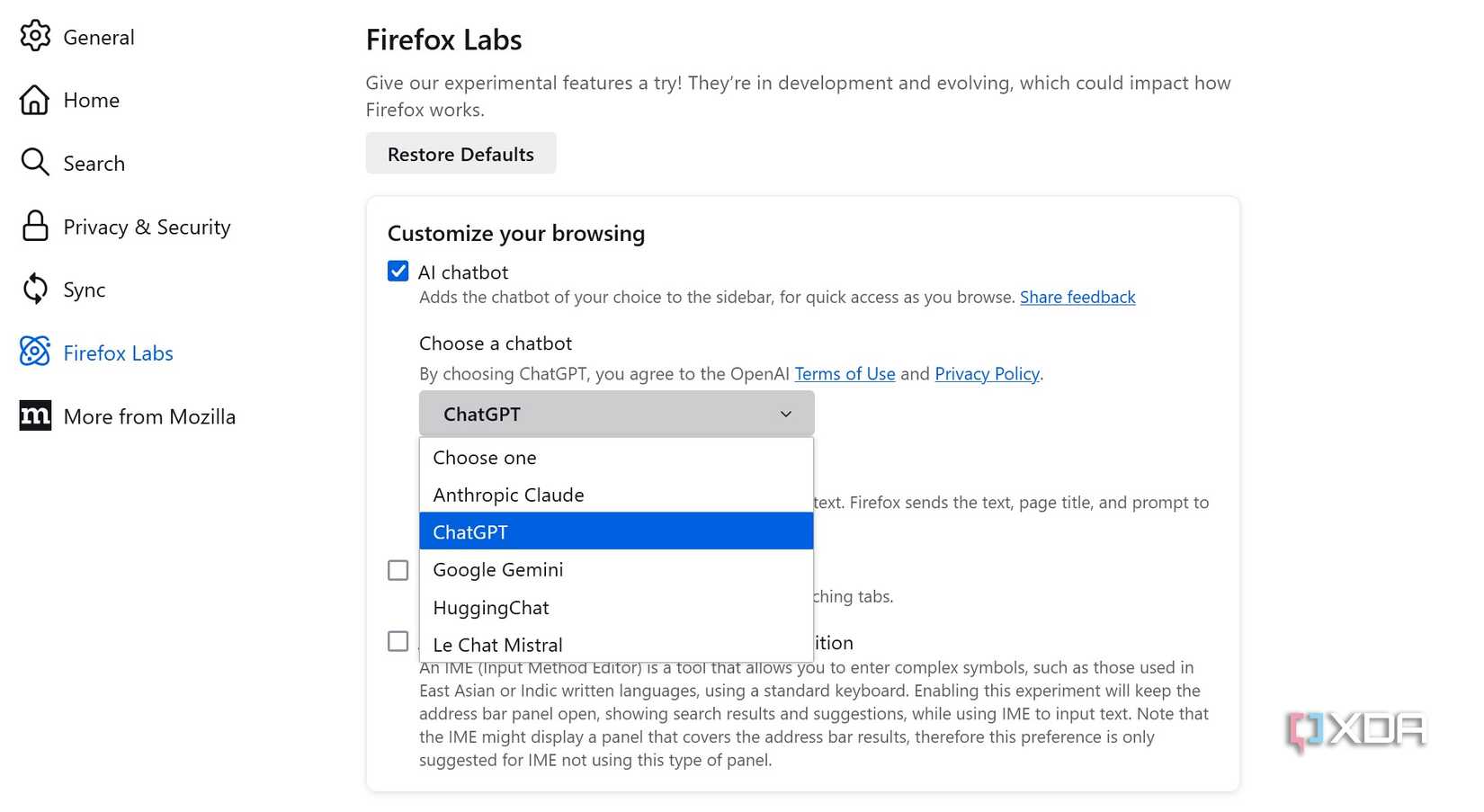 Firefox AI chatbot