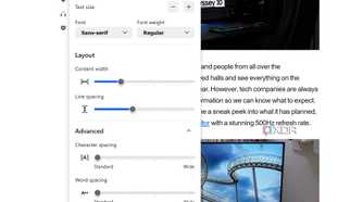 Firefox reader mode text options