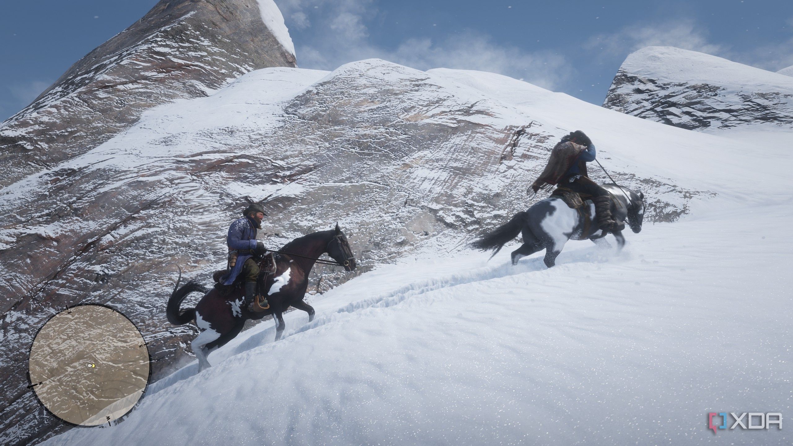 two characters riding horses in red dead redemption 2