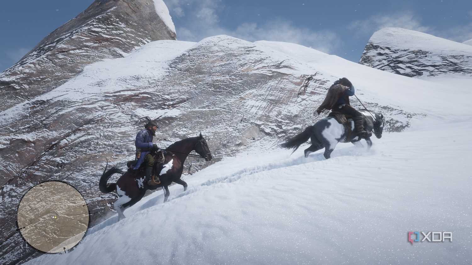 two characters riding horses in red dead redemption 2