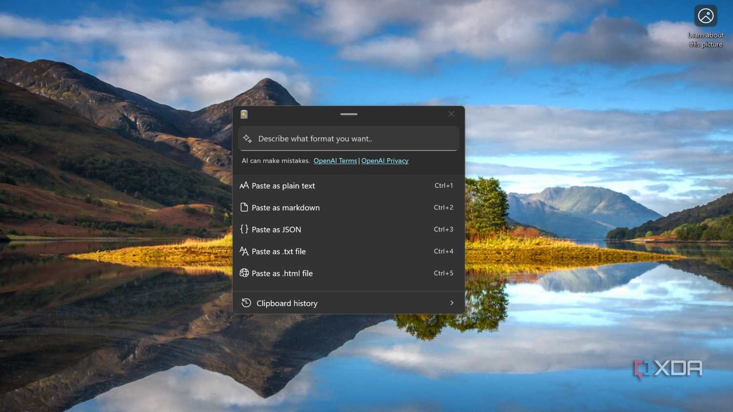 Screenshot showing PowerToys Advanced Paste feature on Windows 11